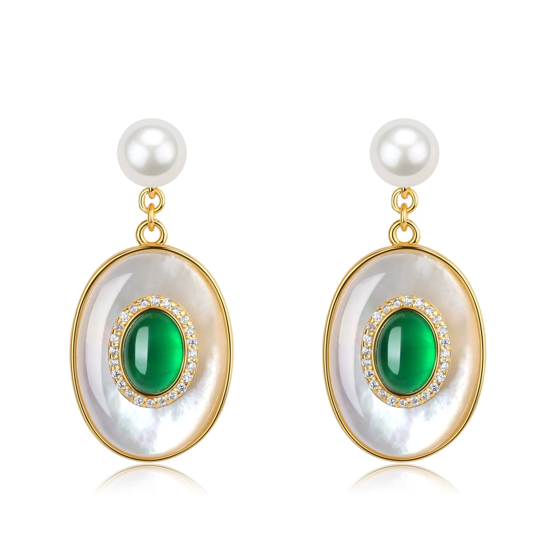 Green Onyx Mother of Pearls Pendant Necklace Gold Vermeil