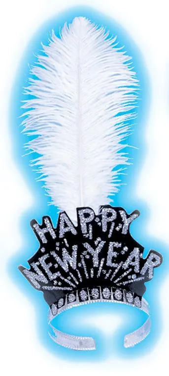Happy New Year Silver/Black Tiara With Plume