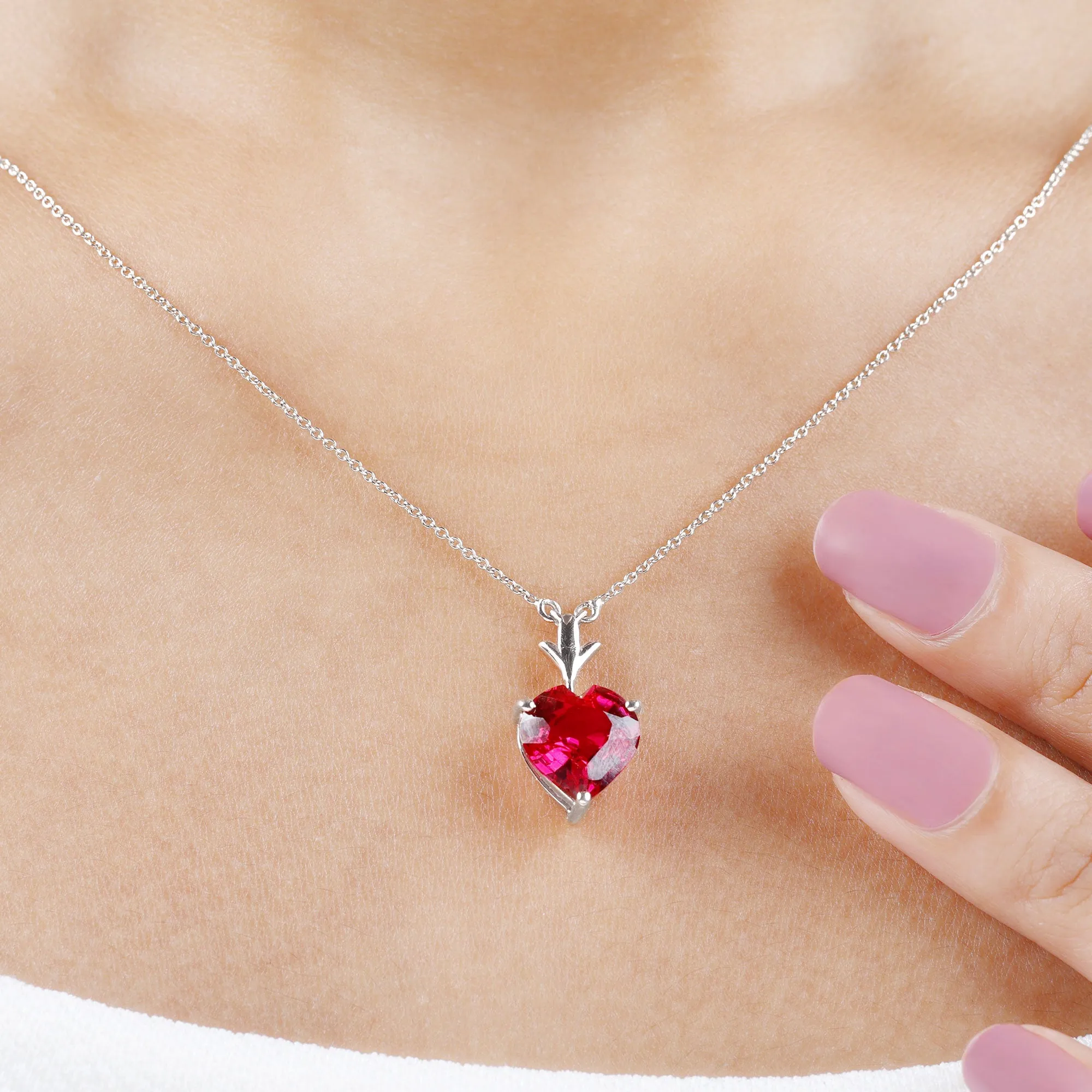 Heart Shape Lab Grown Ruby Solitaire Necklace
