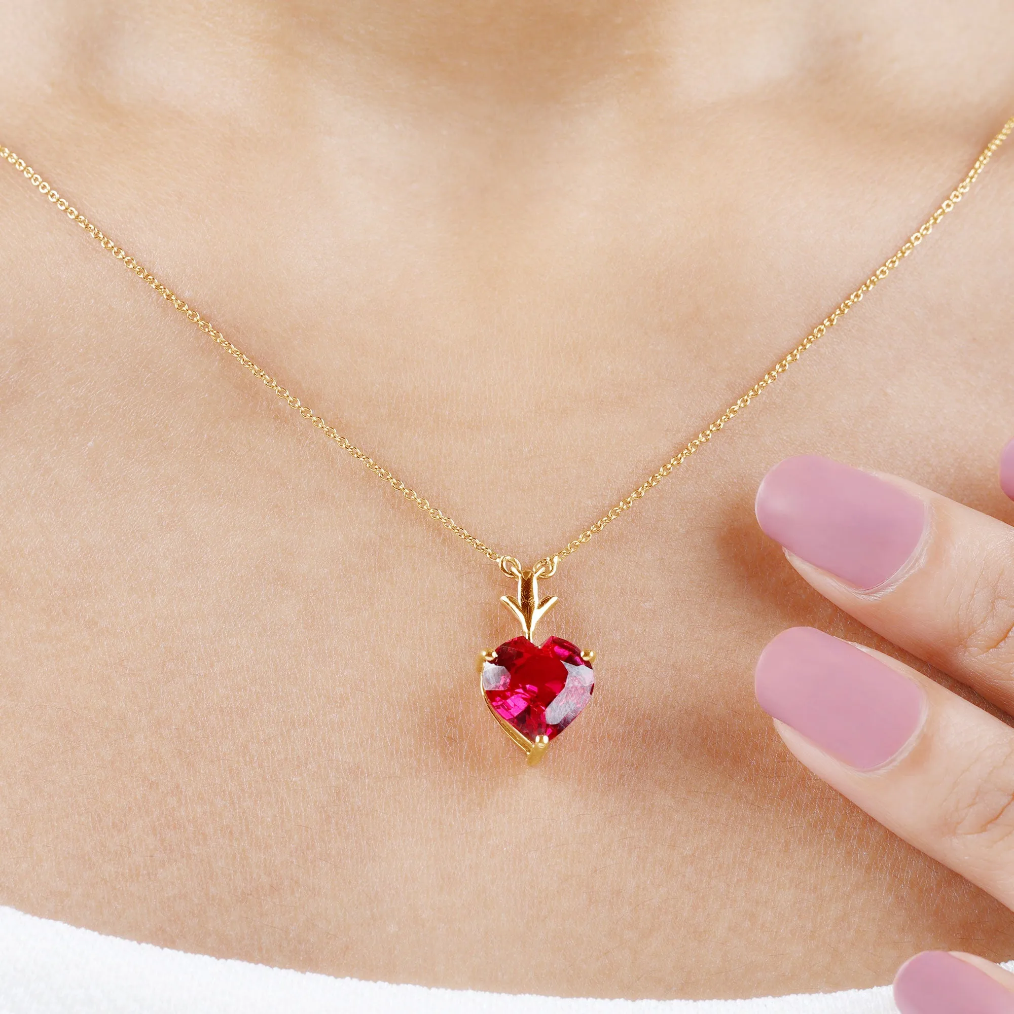 Heart Shape Lab Grown Ruby Solitaire Necklace