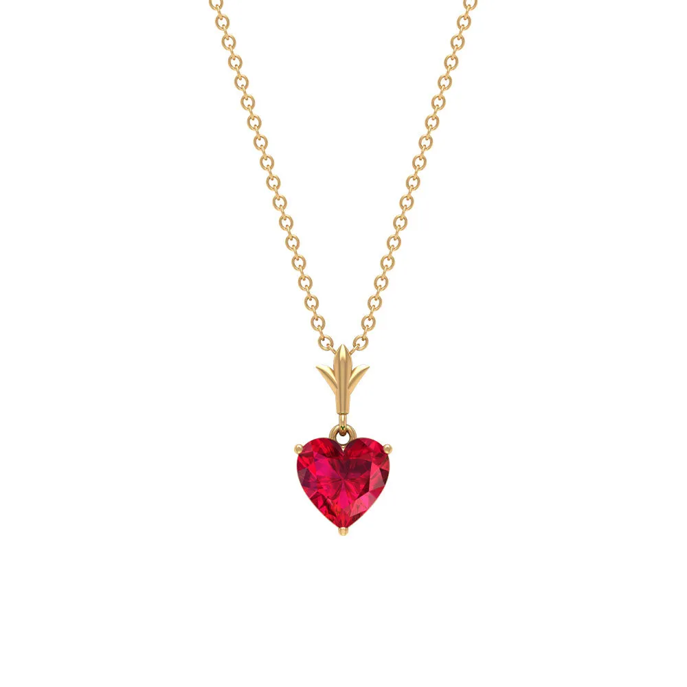 Heart Shape Lab Grown Ruby Solitaire Necklace