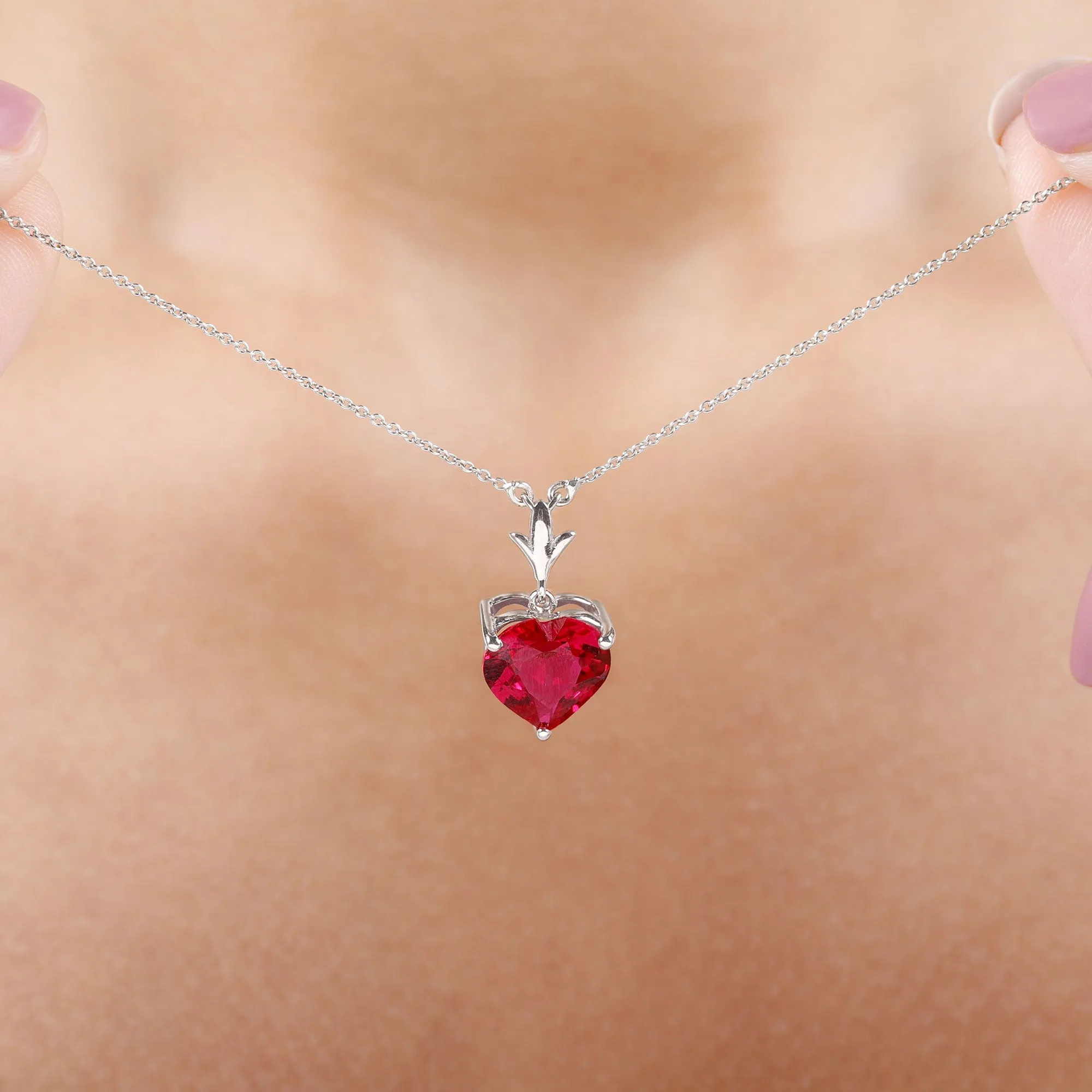 Heart Shape Lab Grown Ruby Solitaire Necklace