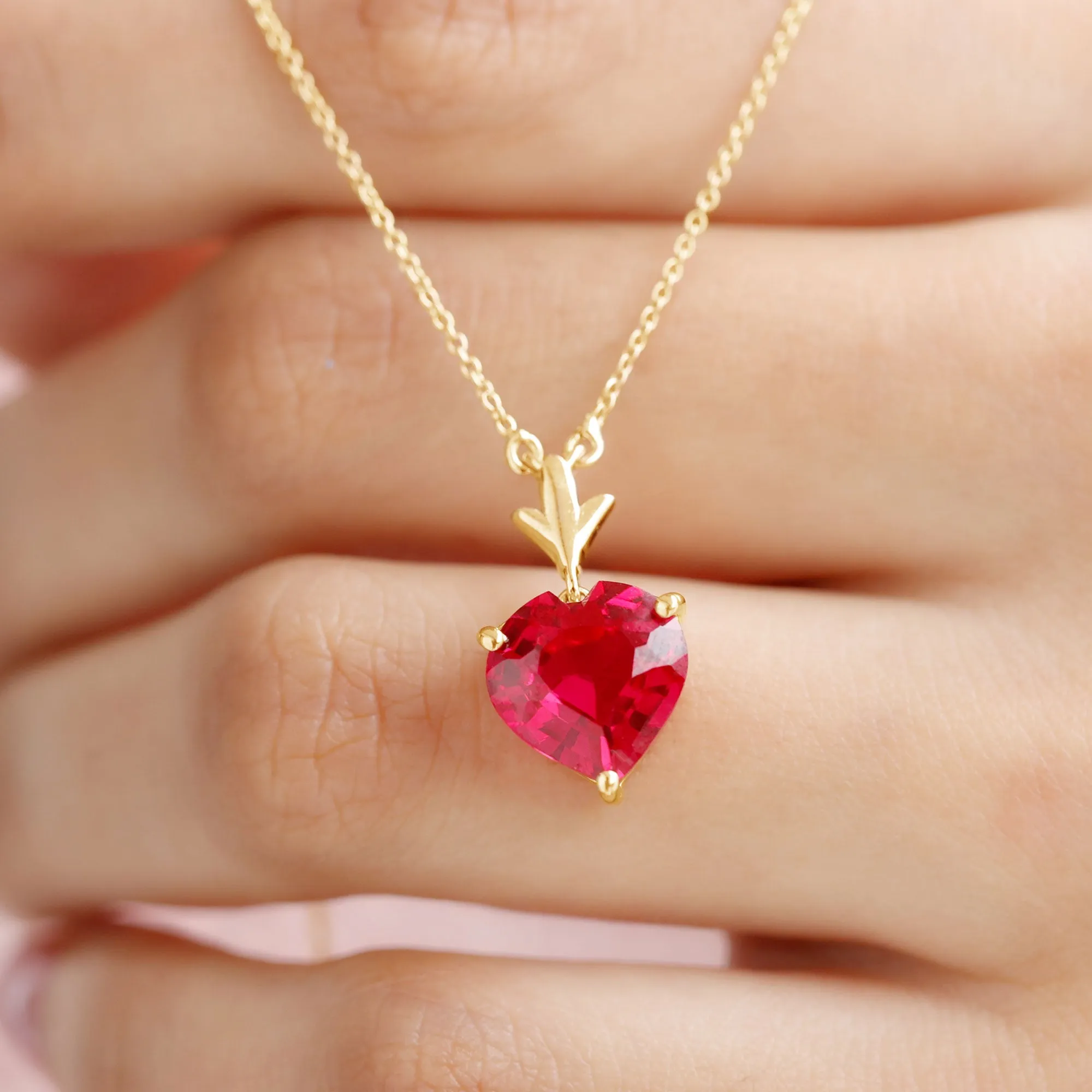 Heart Shape Lab Grown Ruby Solitaire Necklace