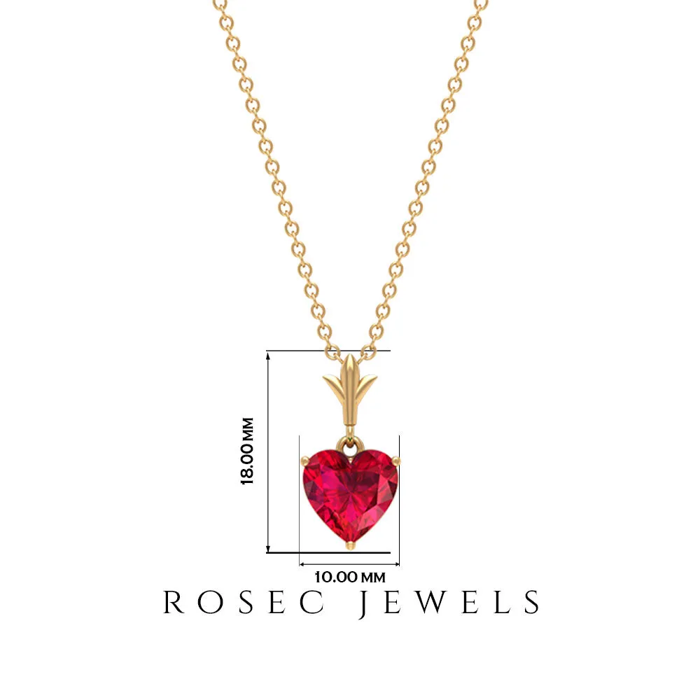 Heart Shape Lab Grown Ruby Solitaire Necklace