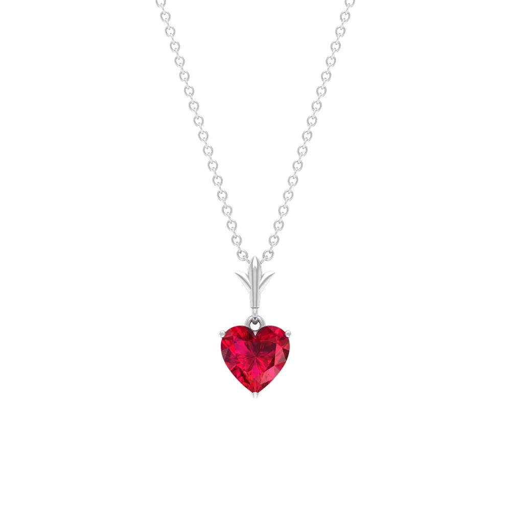Heart Shape Lab Grown Ruby Solitaire Necklace