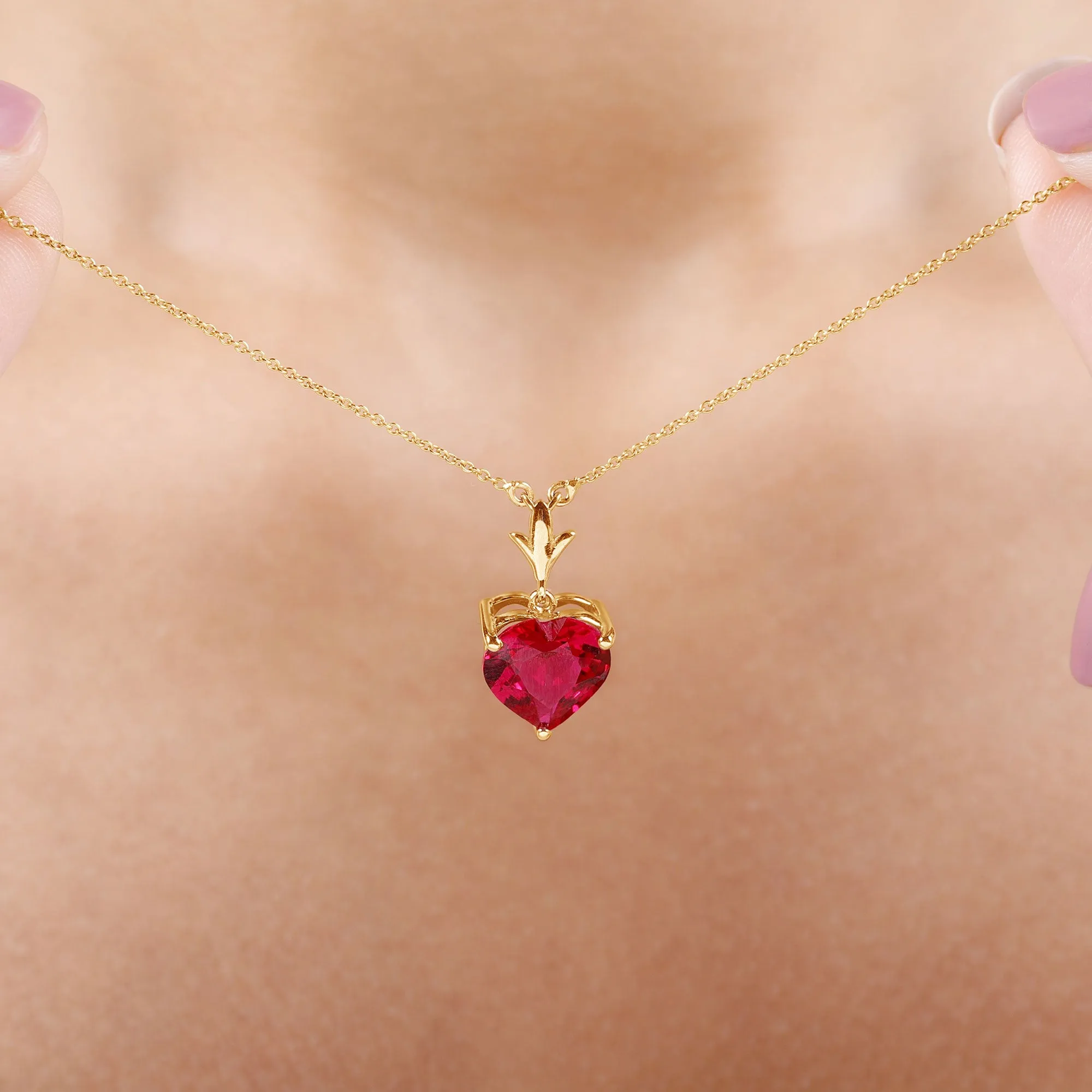 Heart Shape Lab Grown Ruby Solitaire Necklace