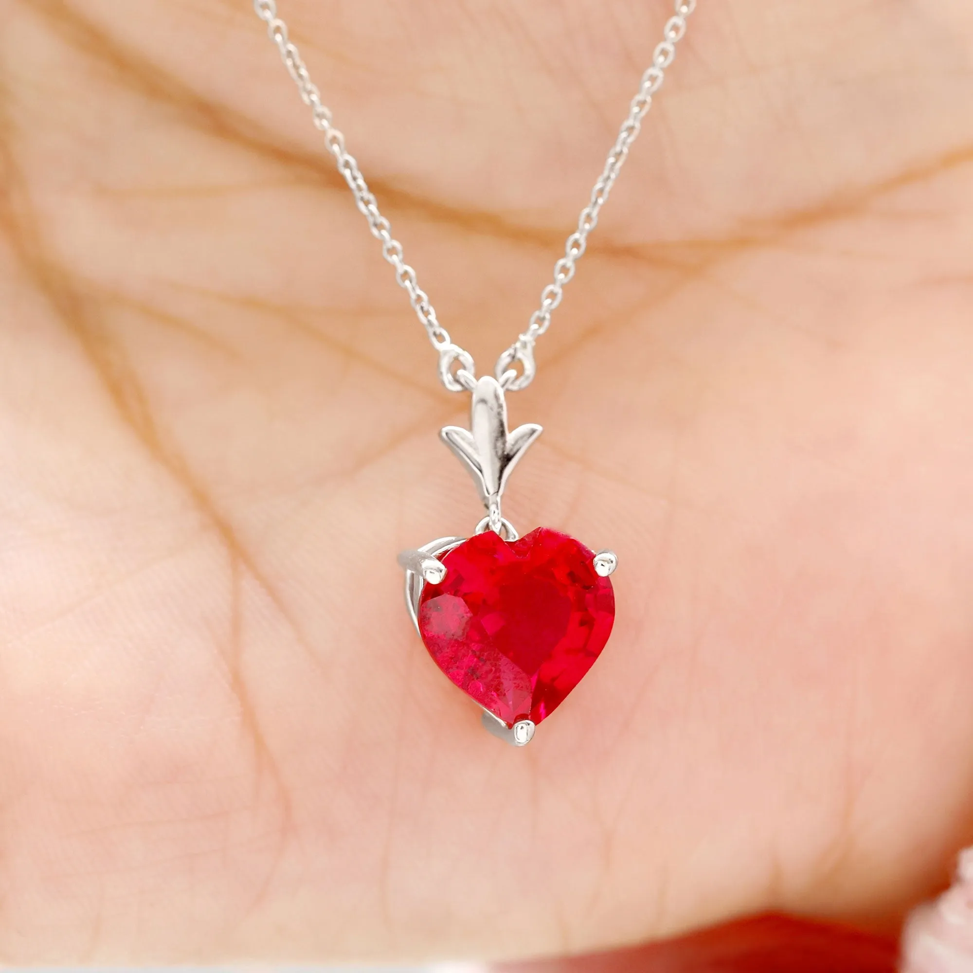 Heart Shape Lab Grown Ruby Solitaire Necklace