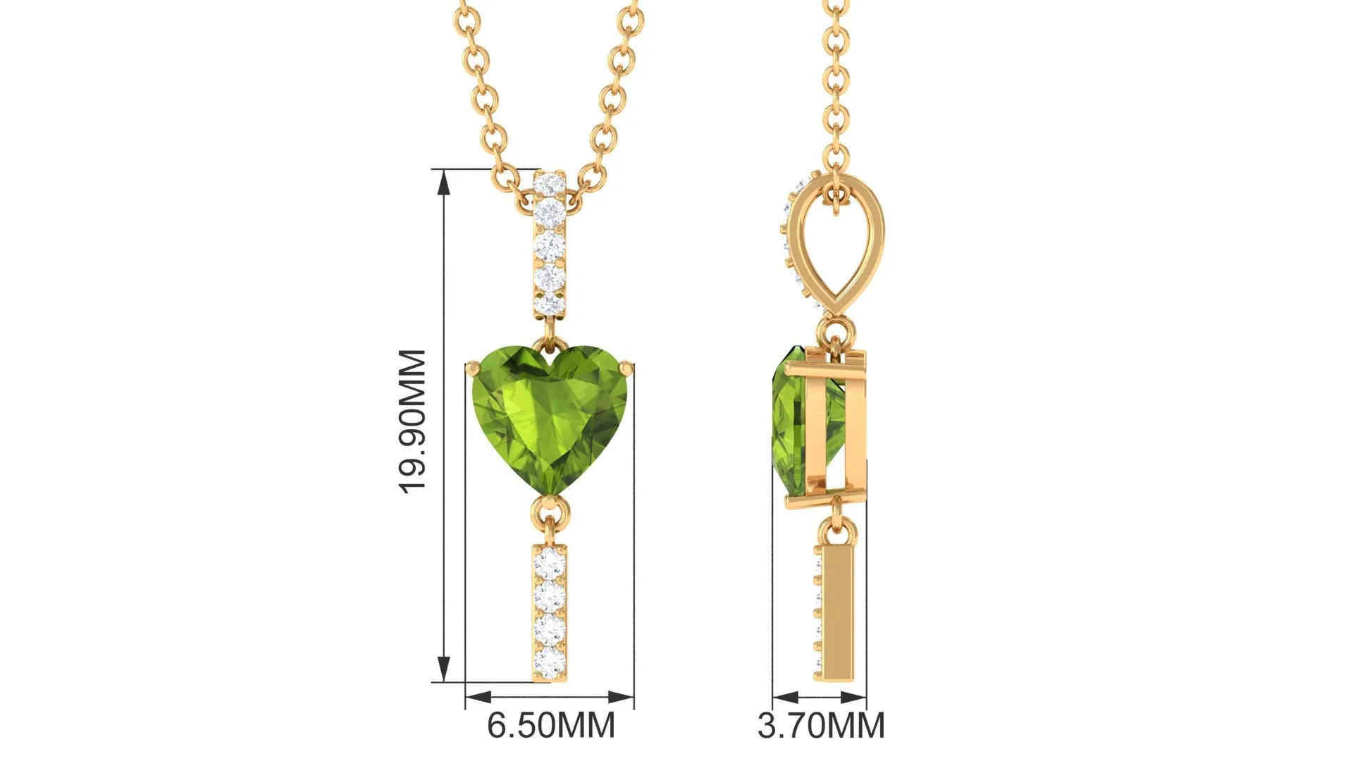 Heart Shape Peridot and Diamond Bar Drop Pendant