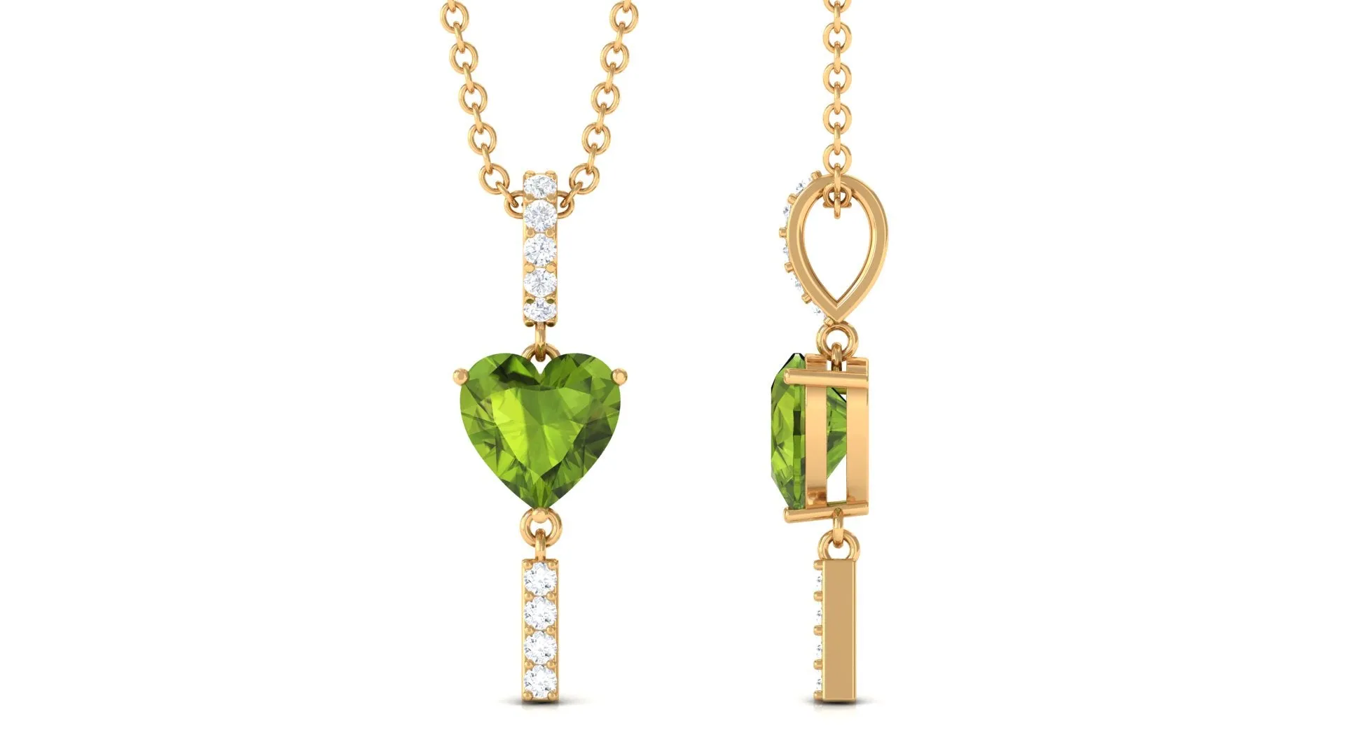Heart Shape Peridot and Diamond Bar Drop Pendant