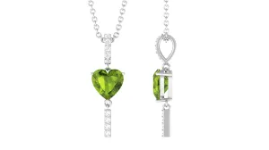 Heart Shape Peridot and Diamond Bar Drop Pendant