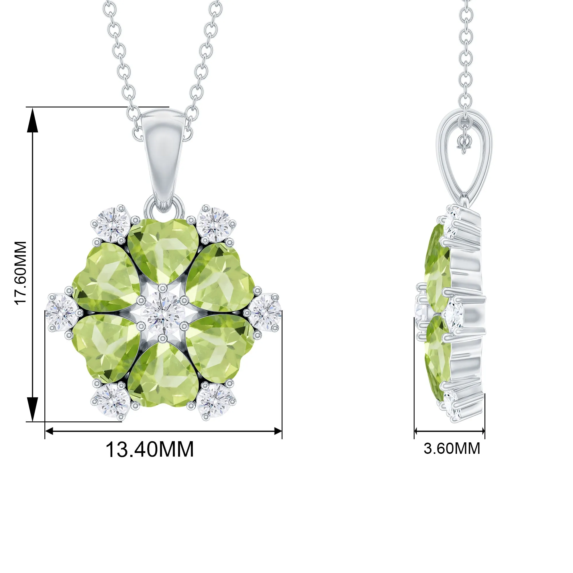 Heart Shape Peridot and Diamond Flower Pendant