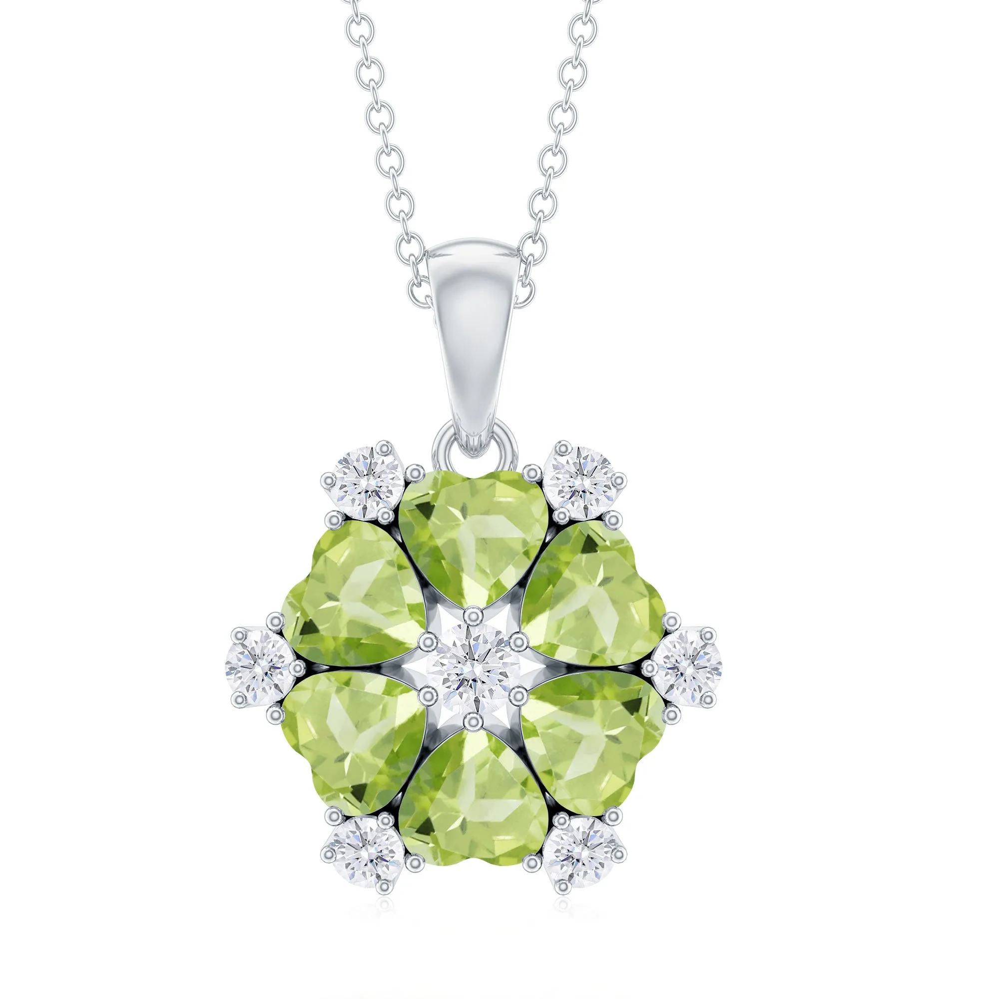 Heart Shape Peridot and Diamond Flower Pendant