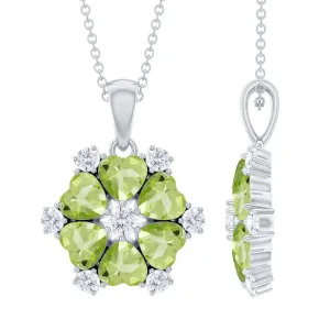 Heart Shape Peridot and Diamond Flower Pendant