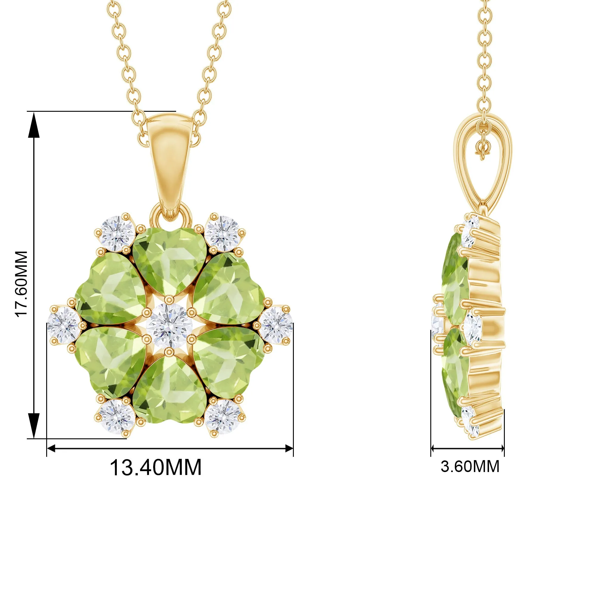 Heart Shape Peridot and Diamond Flower Pendant