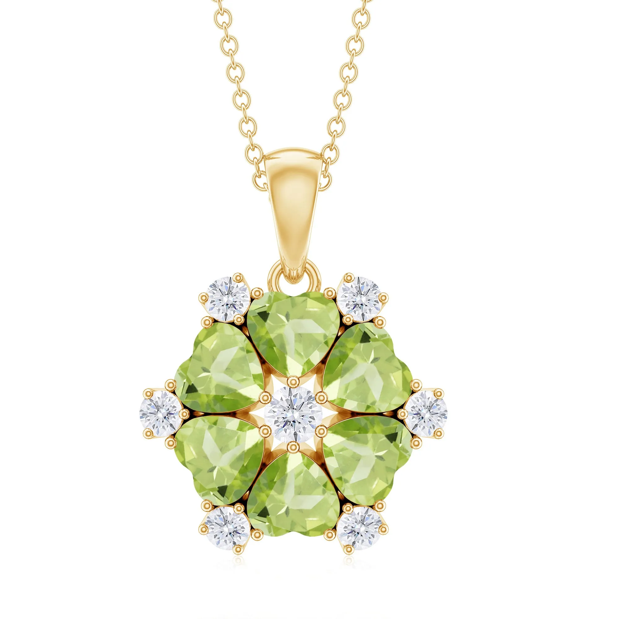 Heart Shape Peridot and Diamond Flower Pendant