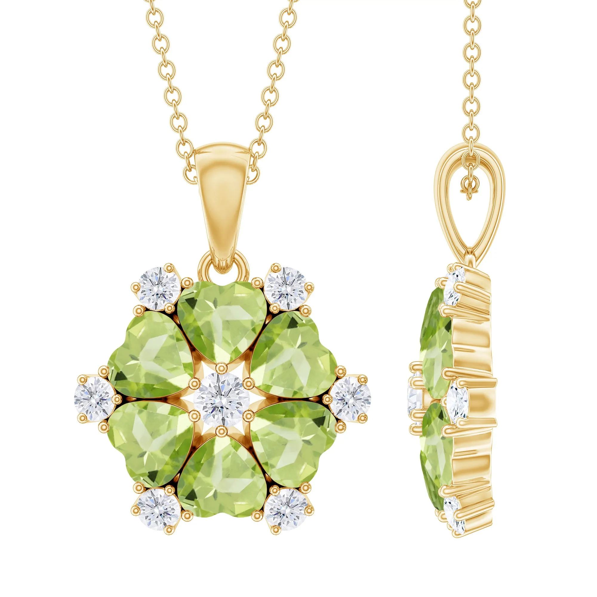 Heart Shape Peridot and Diamond Flower Pendant
