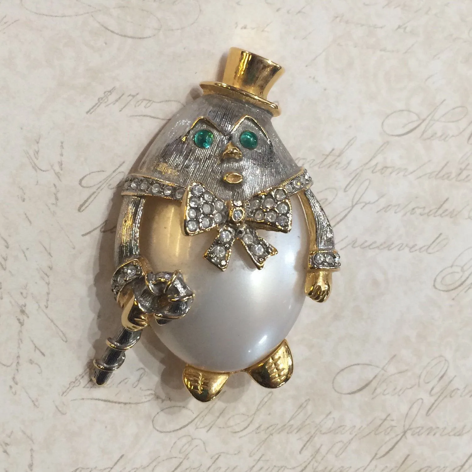 Humpty Dumpty large brooch by Kenneth Jay Lane with pearl