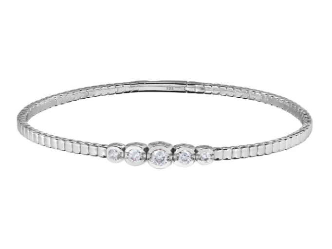 Kelly Waters Platinum Finish Graduating Bezel Set CZ Bangle Bracelet (SI6001)