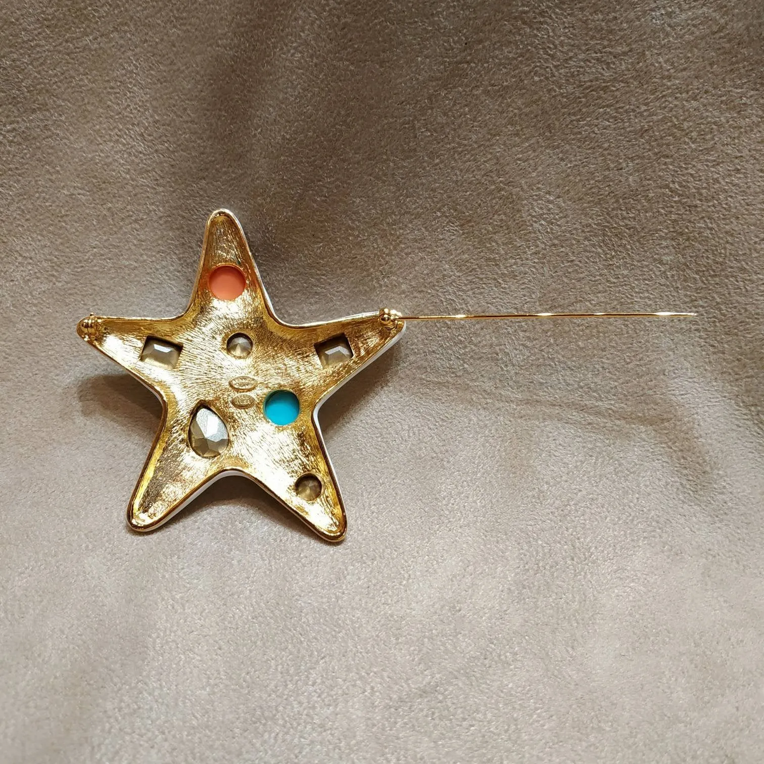 Kenneth Jay Lane Starfish Brooch White Enamel Coral Turquiose Large Statement