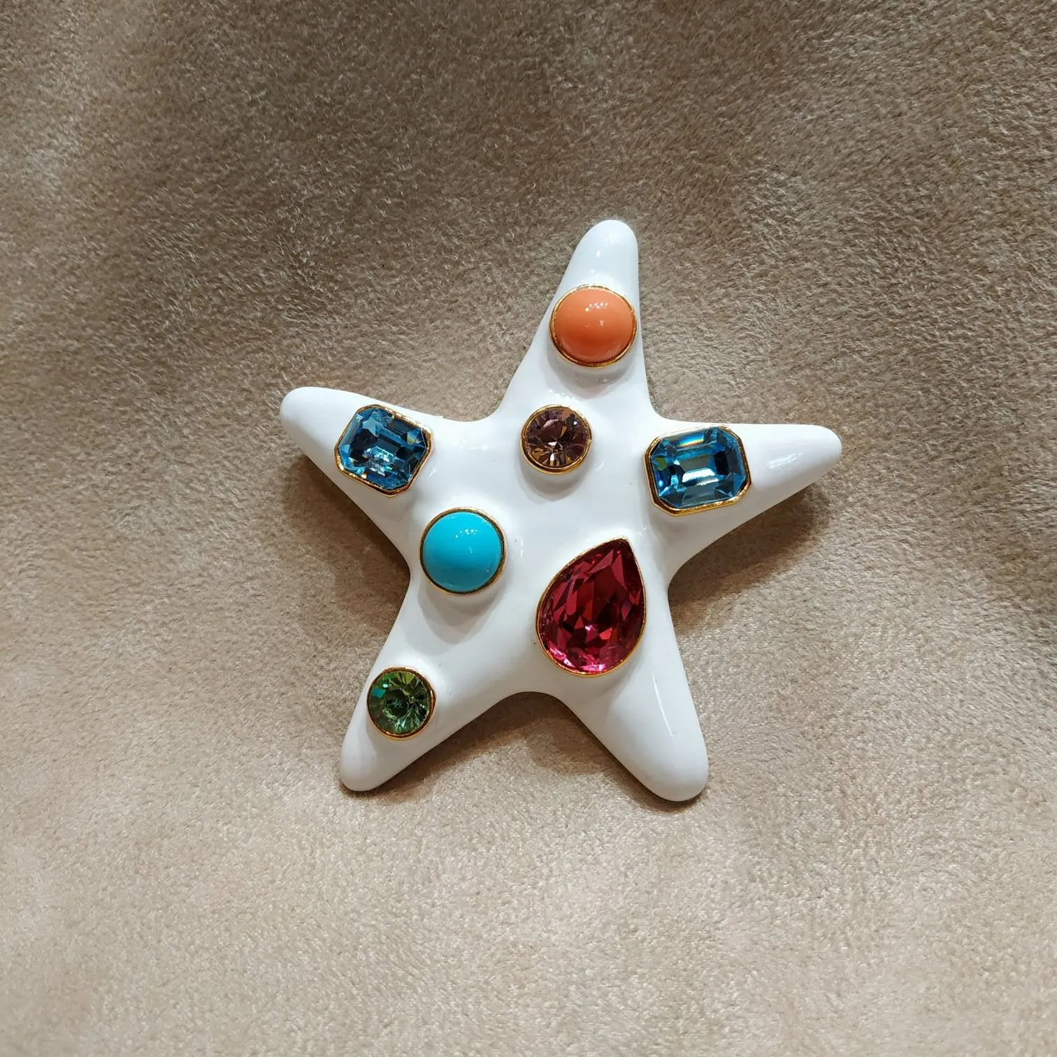 Kenneth Jay Lane Starfish Brooch White Enamel Coral Turquiose Large Statement