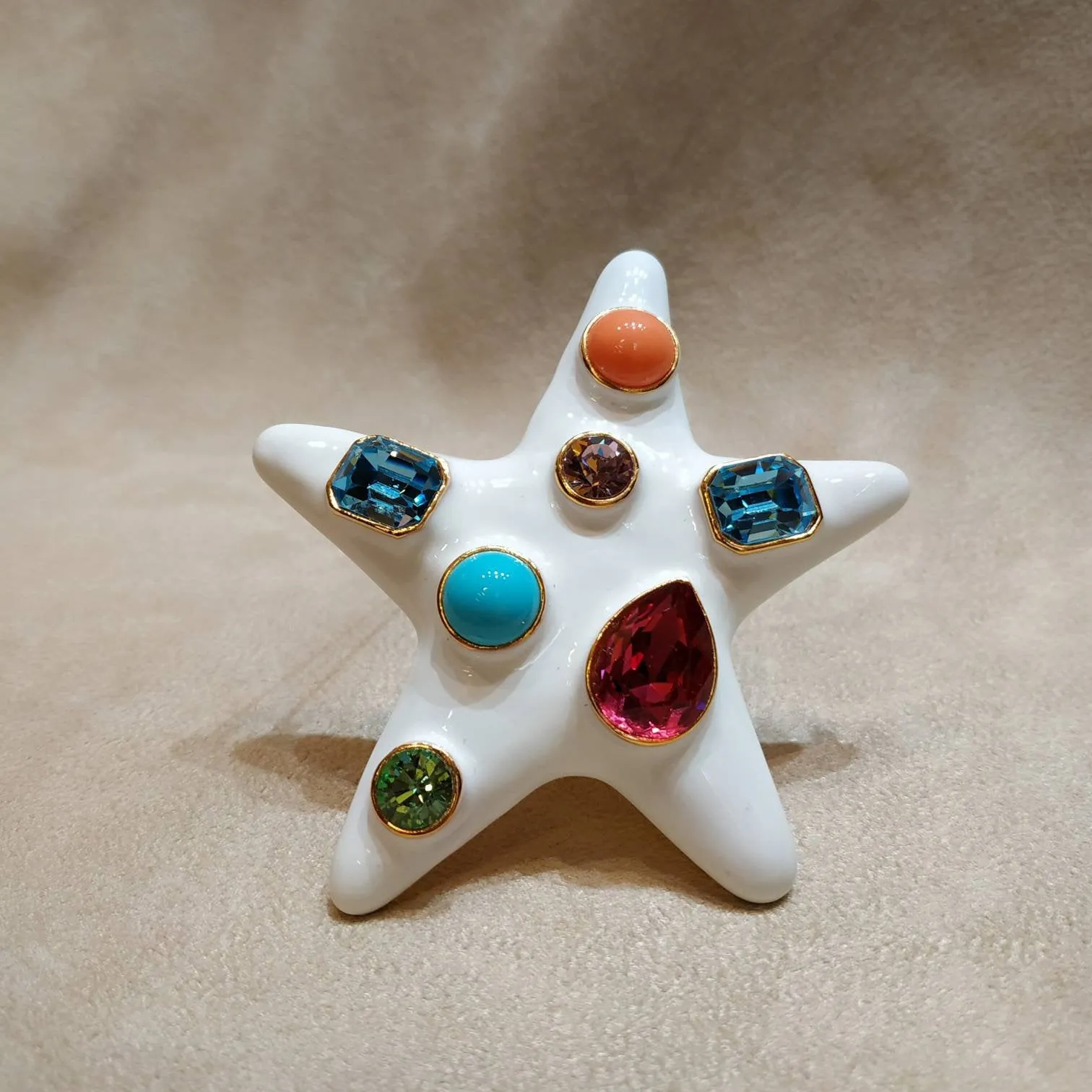 Kenneth Jay Lane Starfish Brooch White Enamel Coral Turquiose Large Statement
