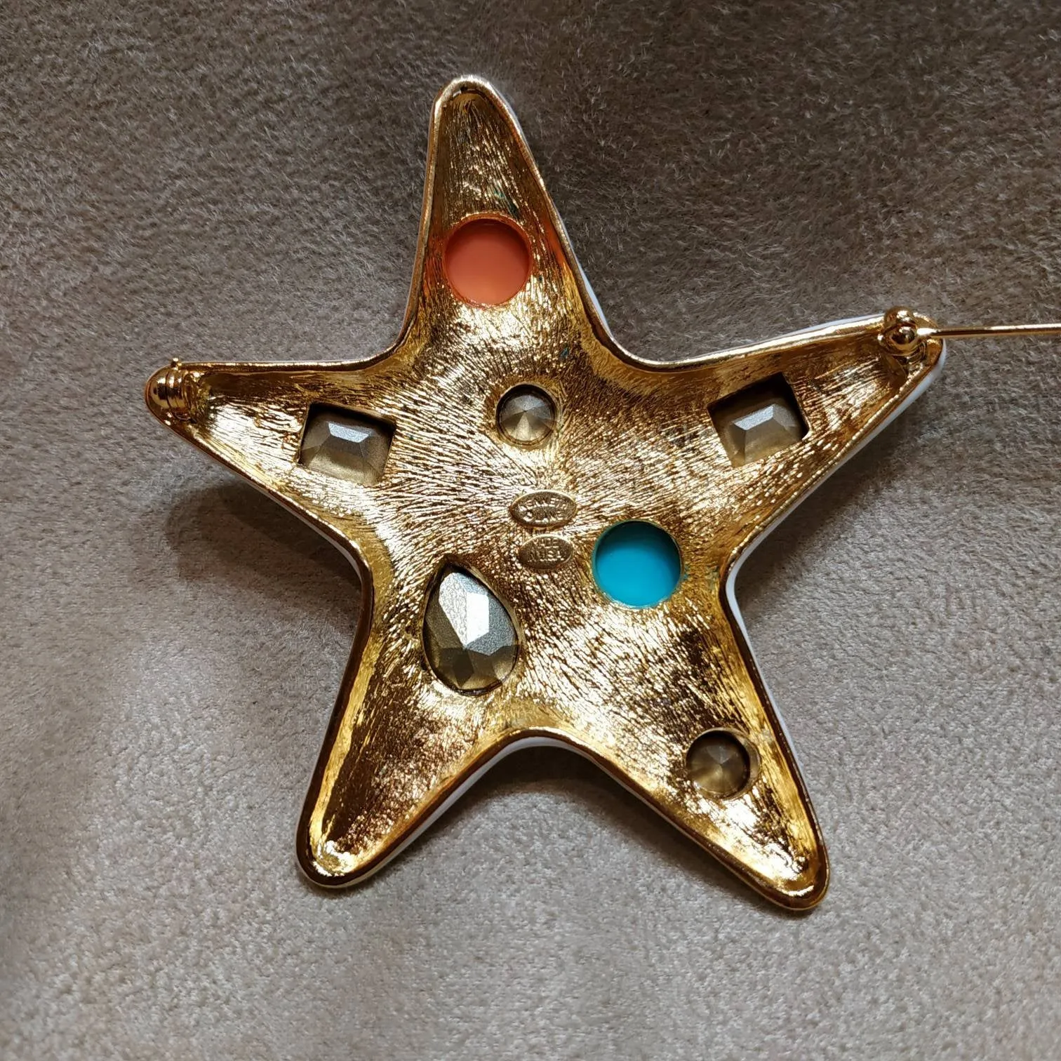 Kenneth Jay Lane Starfish Brooch White Enamel Coral Turquiose Large Statement
