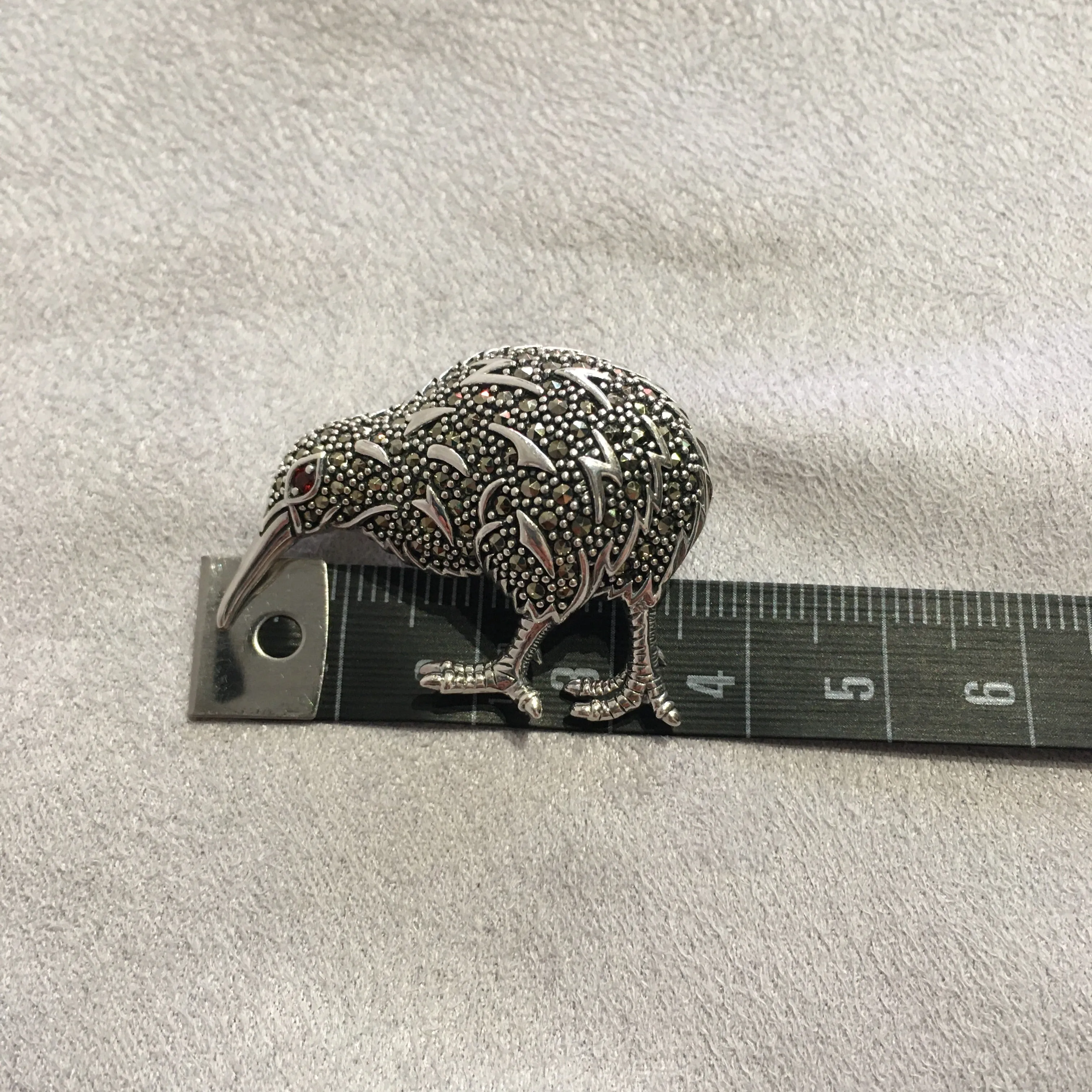 Kiwi Brooch Silver Marcasite Pendant Necklace