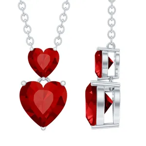 Lab Certified Ruby Double Heart Pendant Necklace