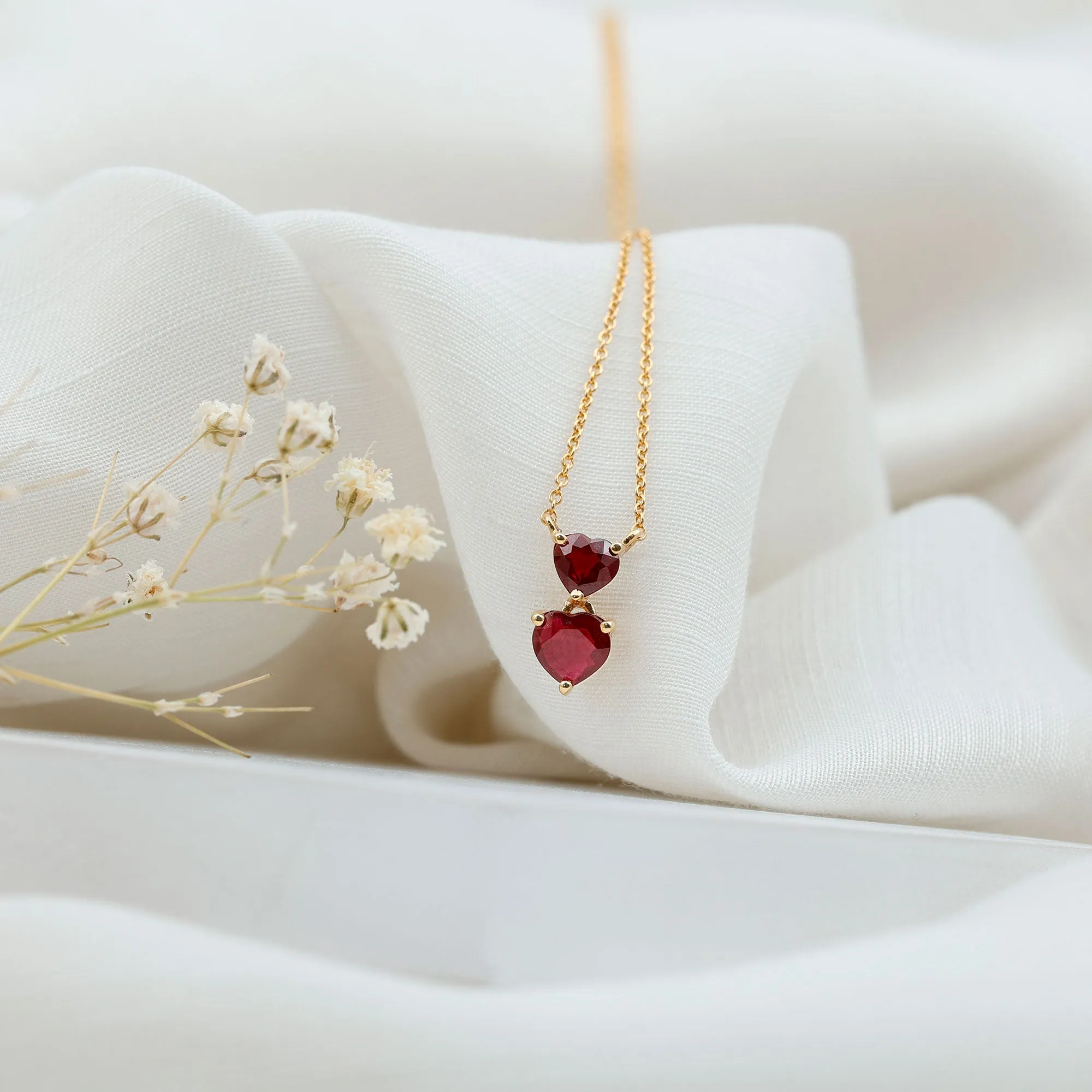 Lab Certified Ruby Double Heart Pendant Necklace