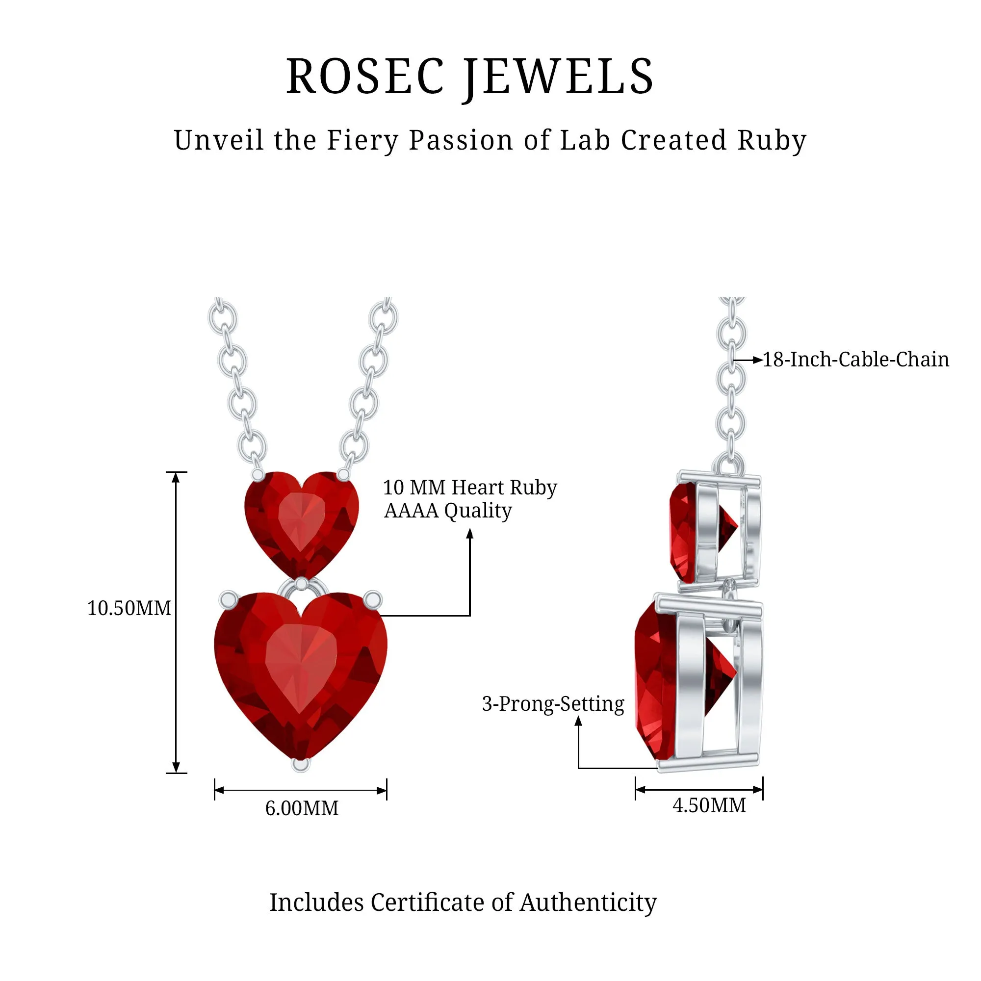 Lab Certified Ruby Double Heart Pendant Necklace