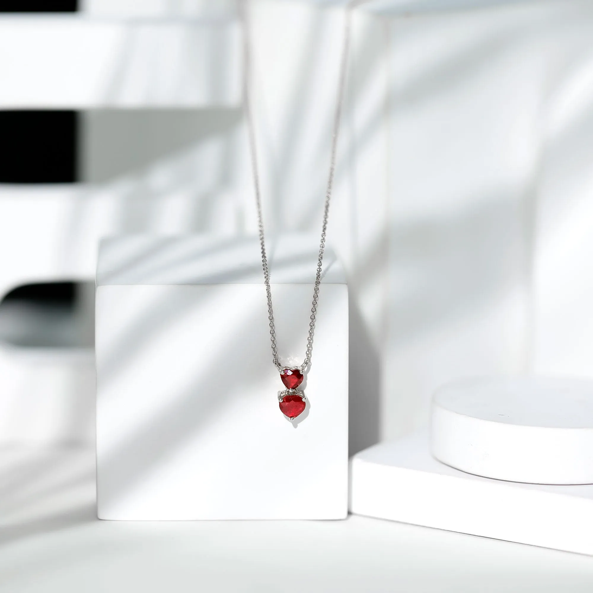 Lab Certified Ruby Double Heart Pendant Necklace