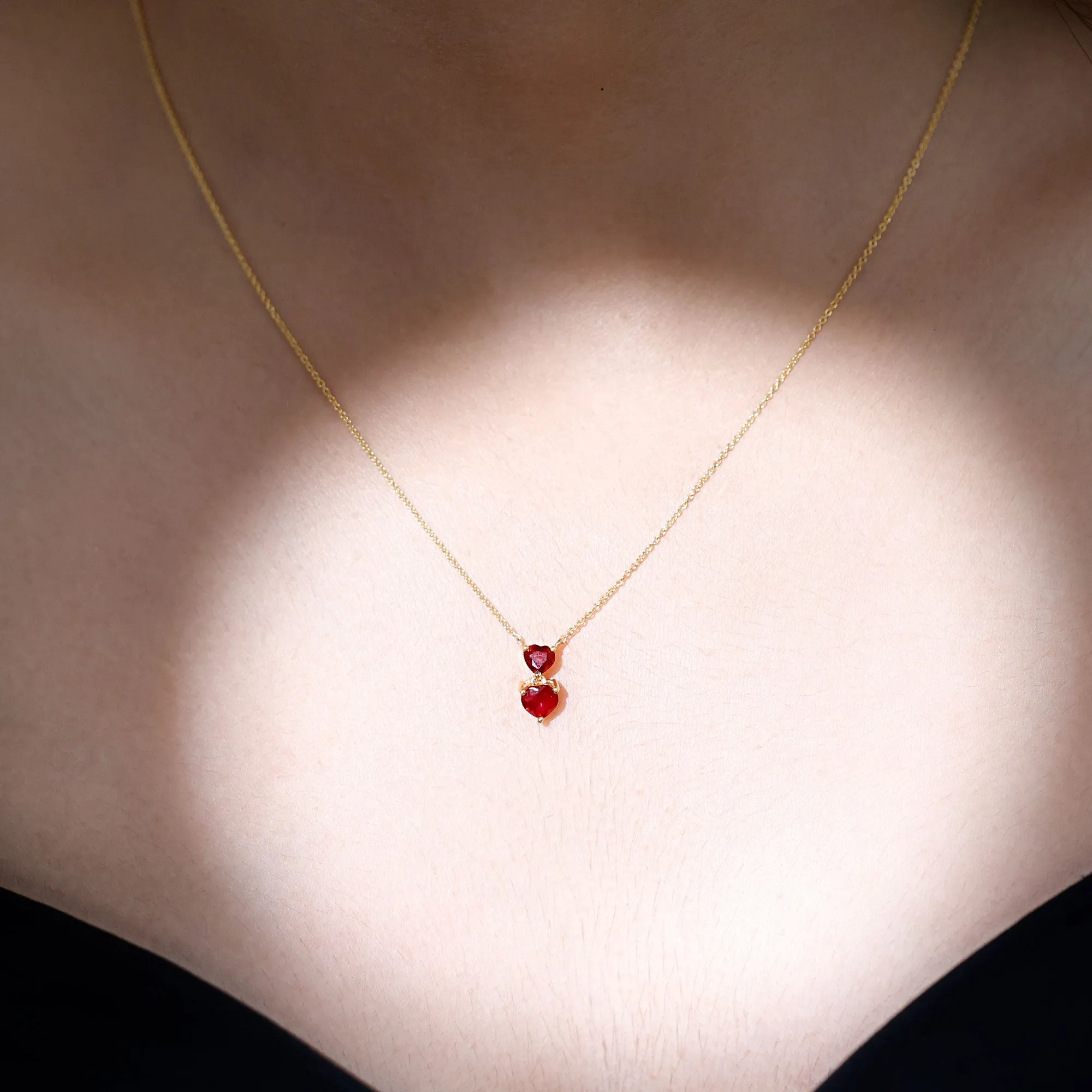 Lab Certified Ruby Double Heart Pendant Necklace