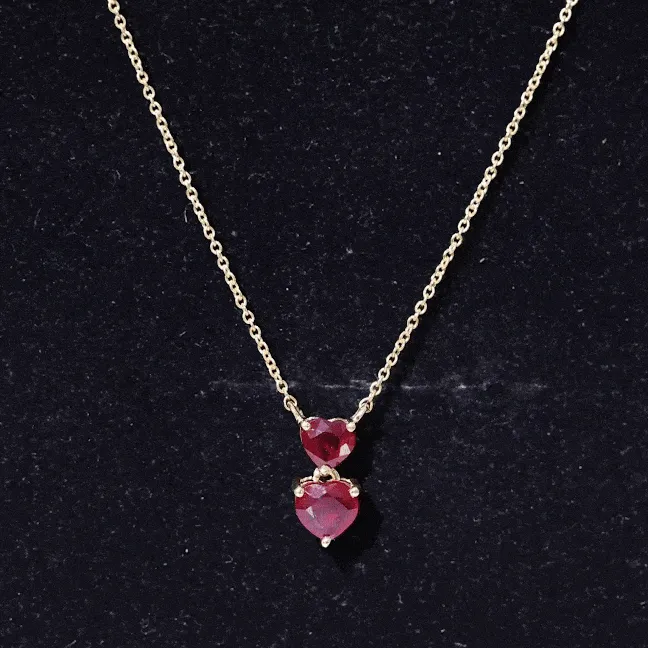 Lab Certified Ruby Double Heart Pendant Necklace