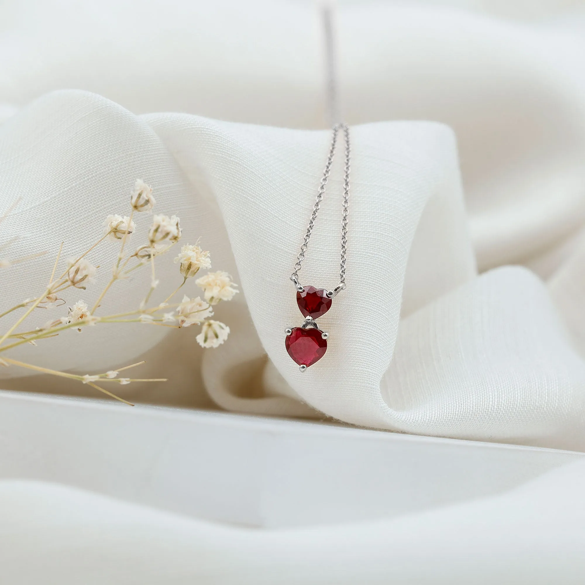 Lab Certified Ruby Double Heart Pendant Necklace