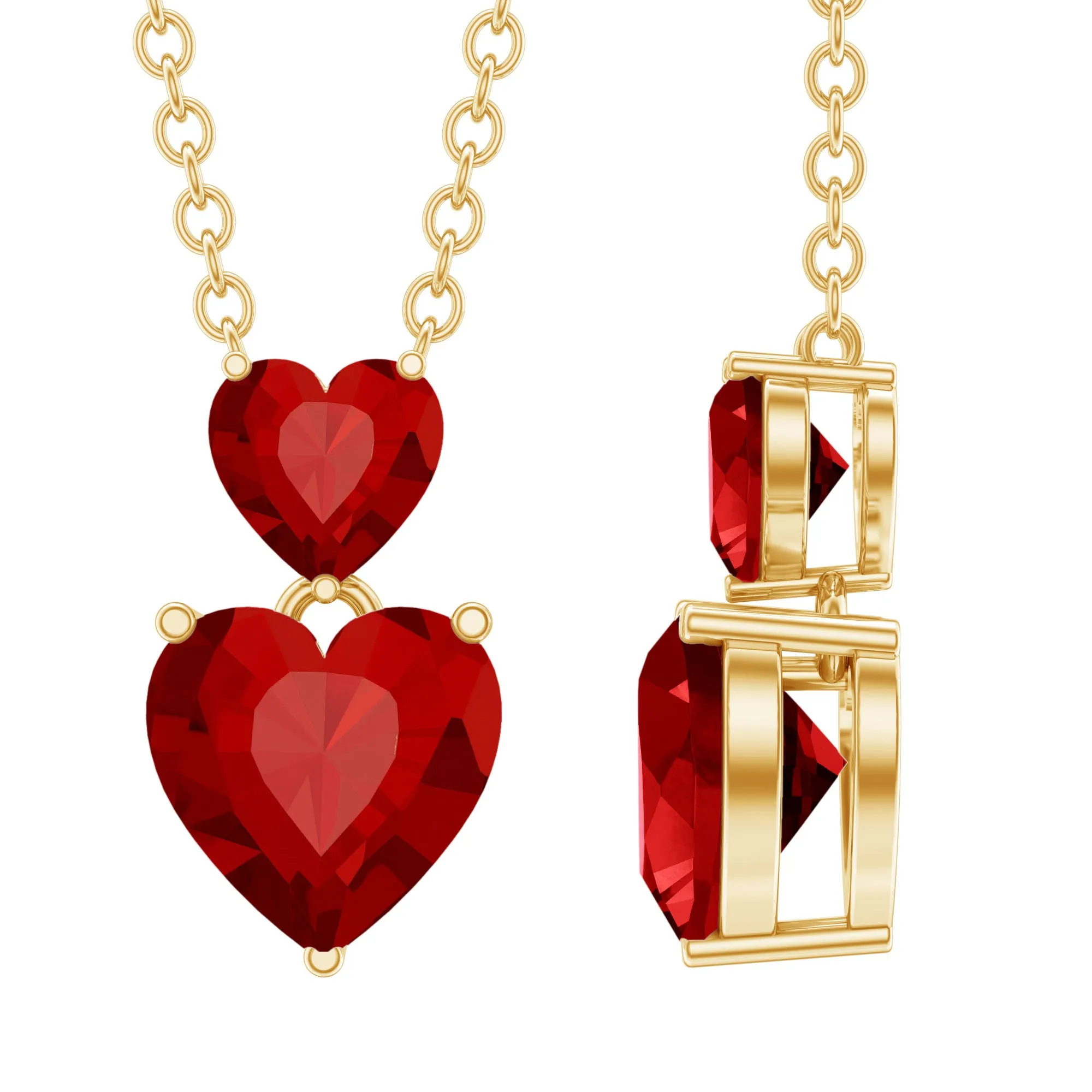 Lab Certified Ruby Double Heart Pendant Necklace