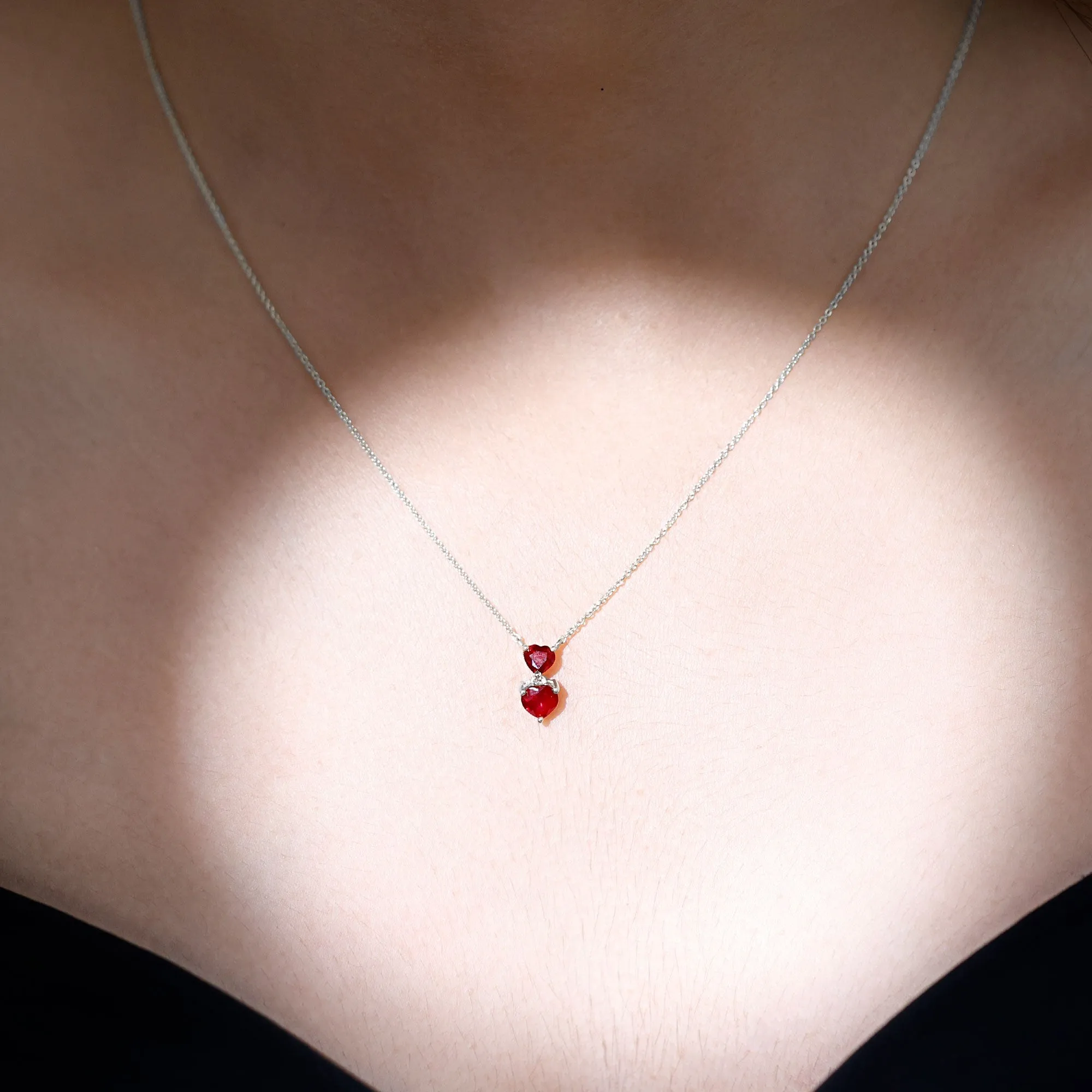 Lab Certified Ruby Double Heart Pendant Necklace