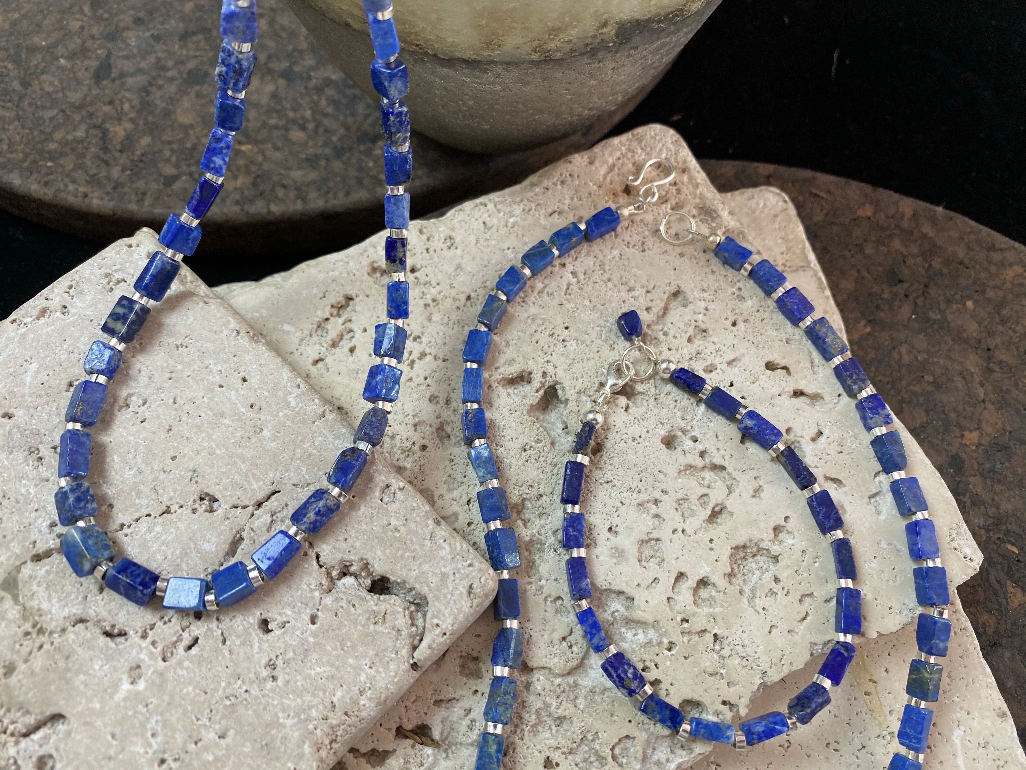 Lapis And Silver Bead Necklace