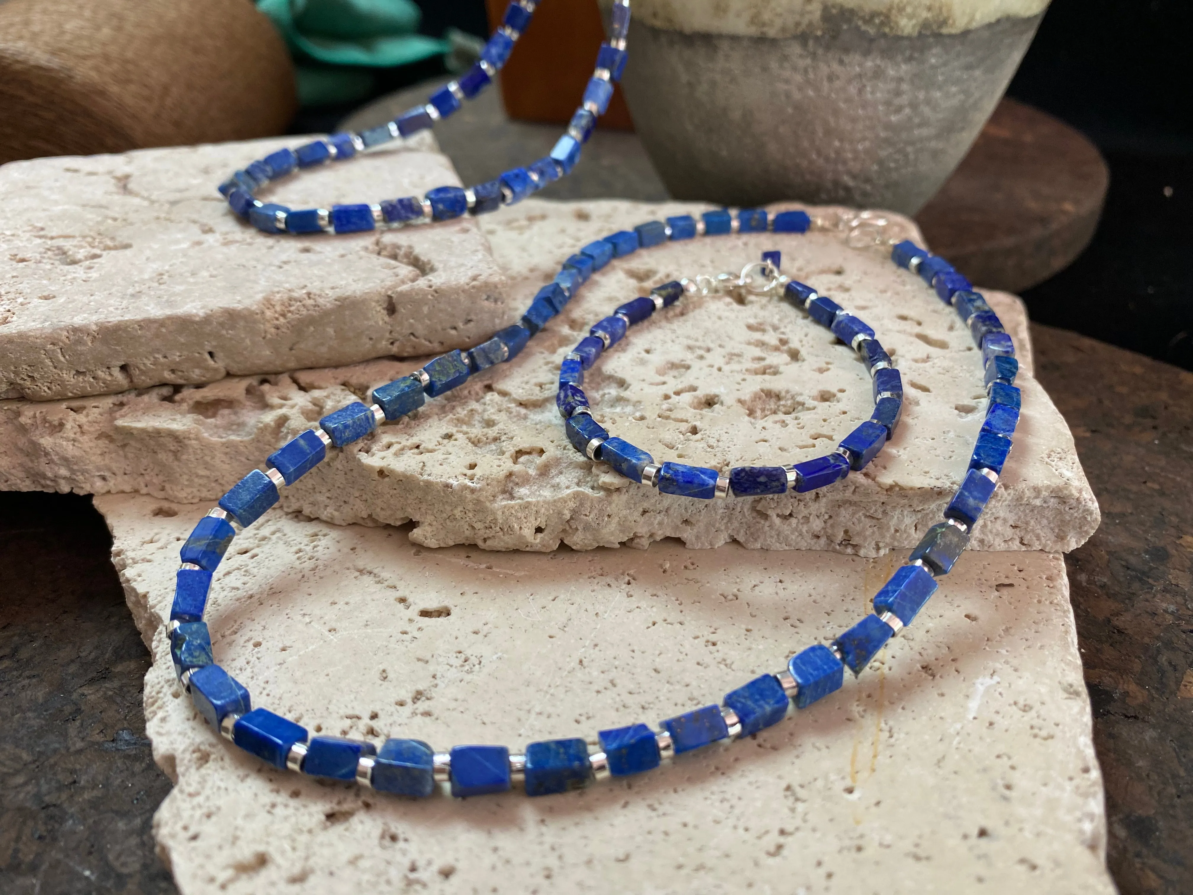 Lapis And Silver Bead Necklace