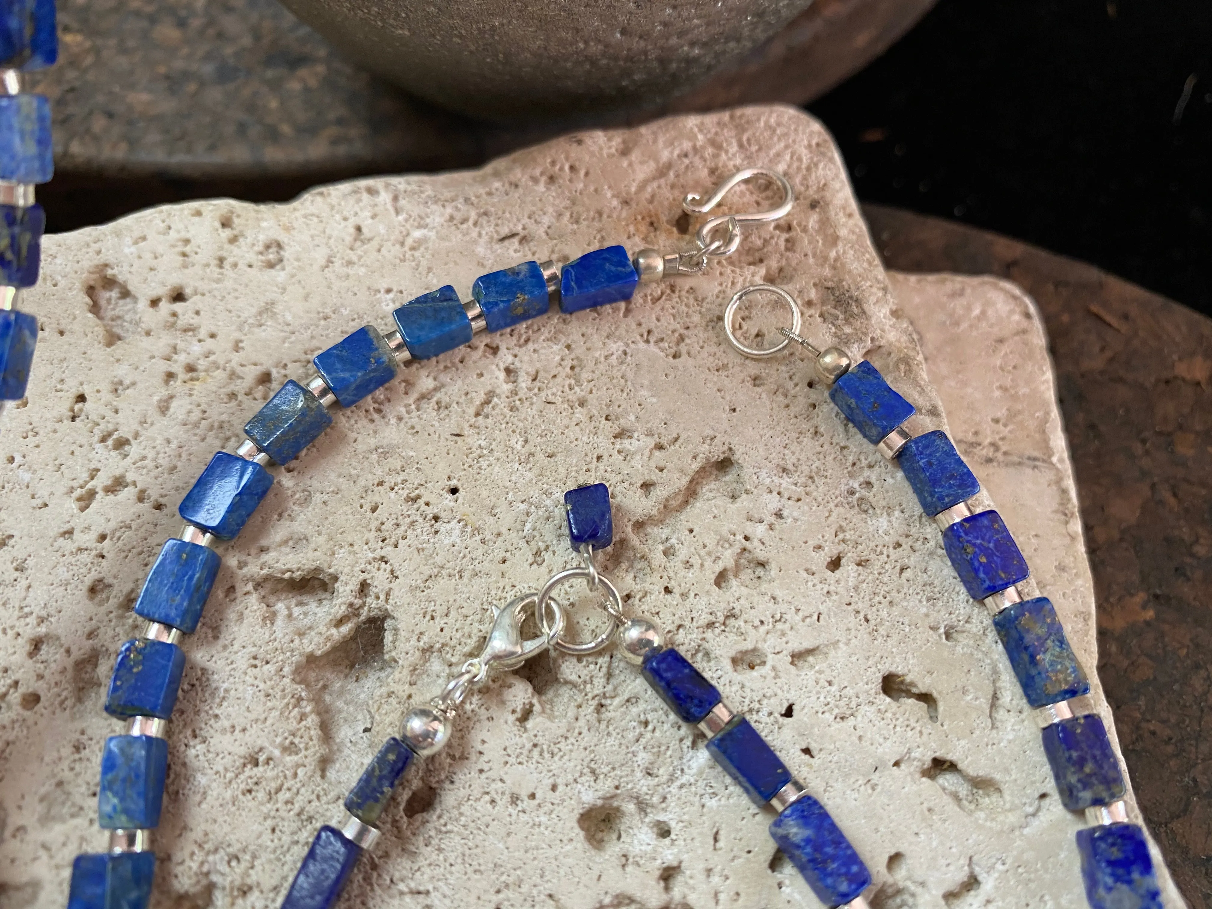 Lapis And Silver Bead Necklace