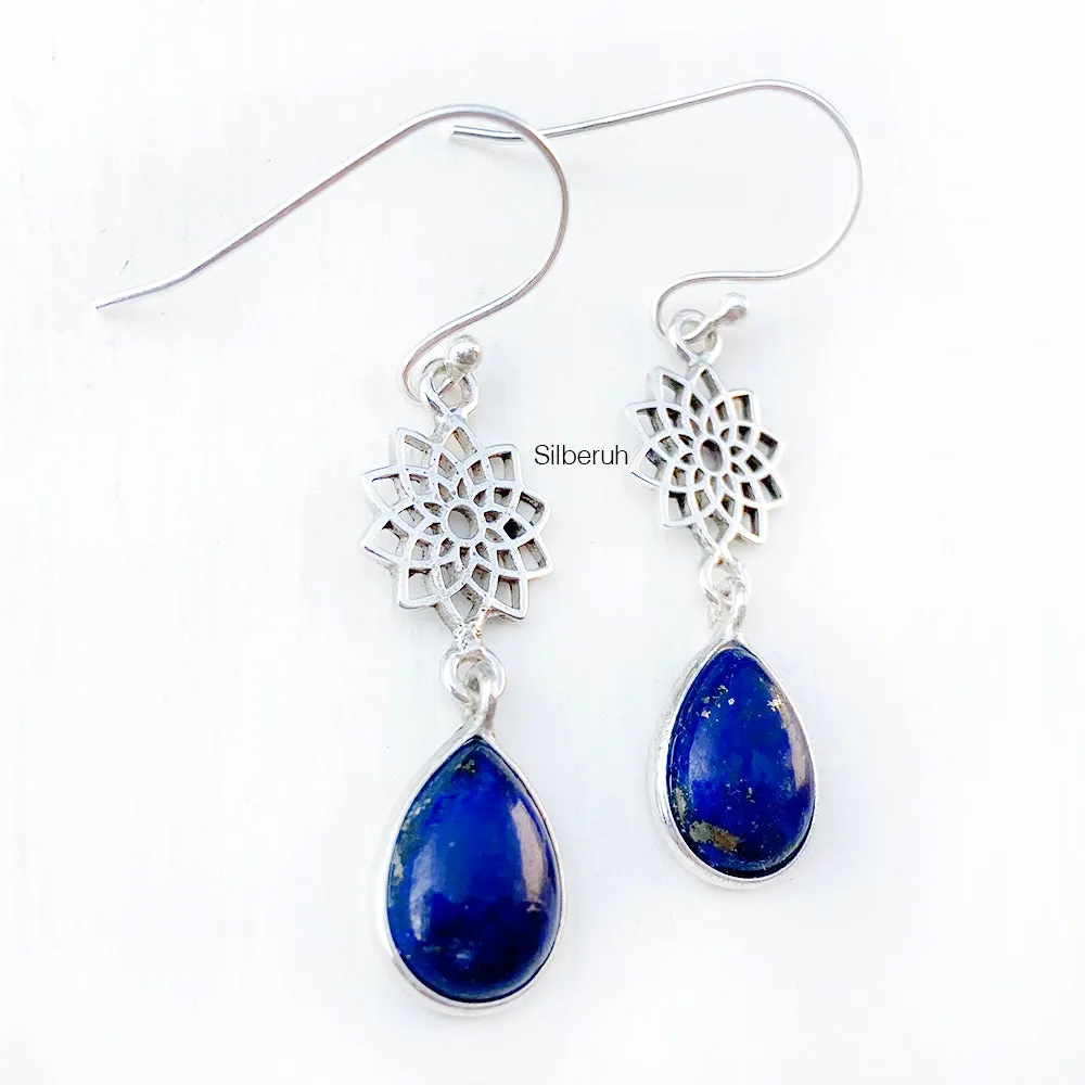 Lapis Lazuli Sahasrara Chakra Silver Earring