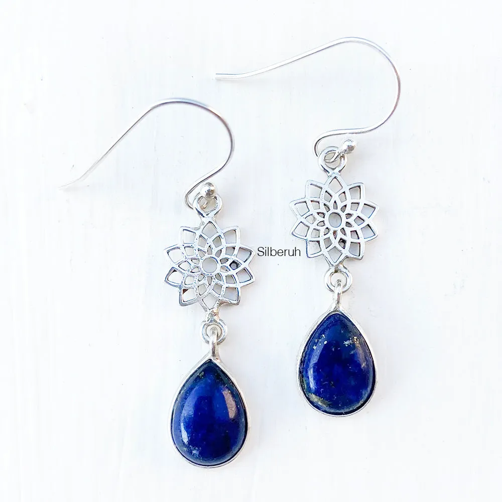 Lapis Lazuli Sahasrara Chakra Silver Earring