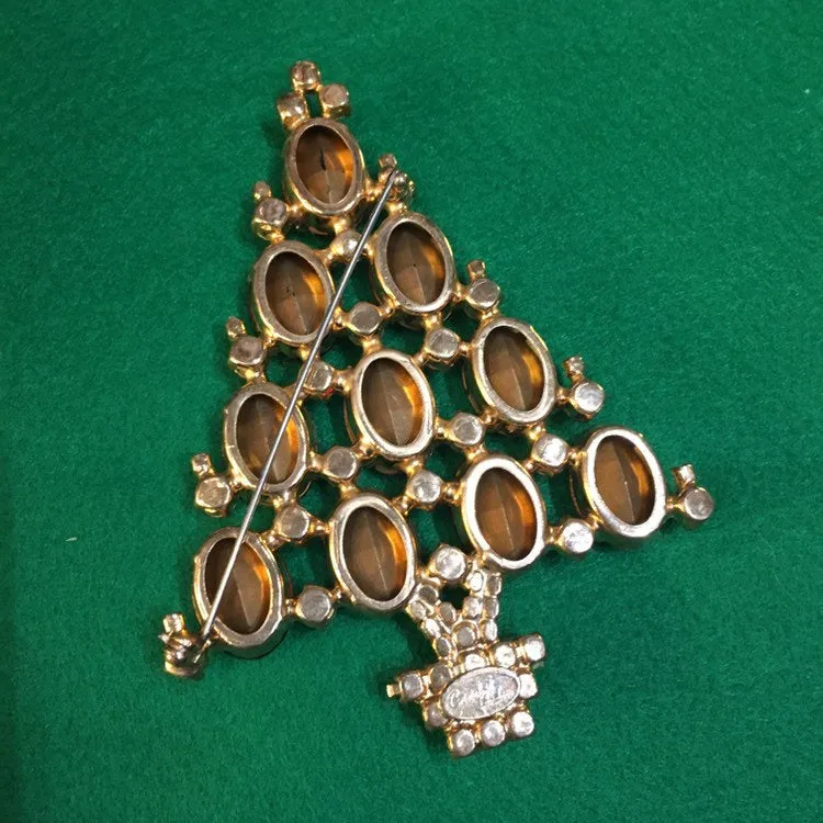 Large Christmas Tree Brooch Red Green Pin by Cristobal London