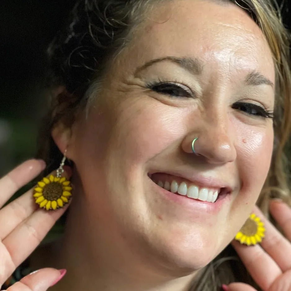 Large Kansas Sunflower Dangle Earrings by Cate's Concepts, LLC