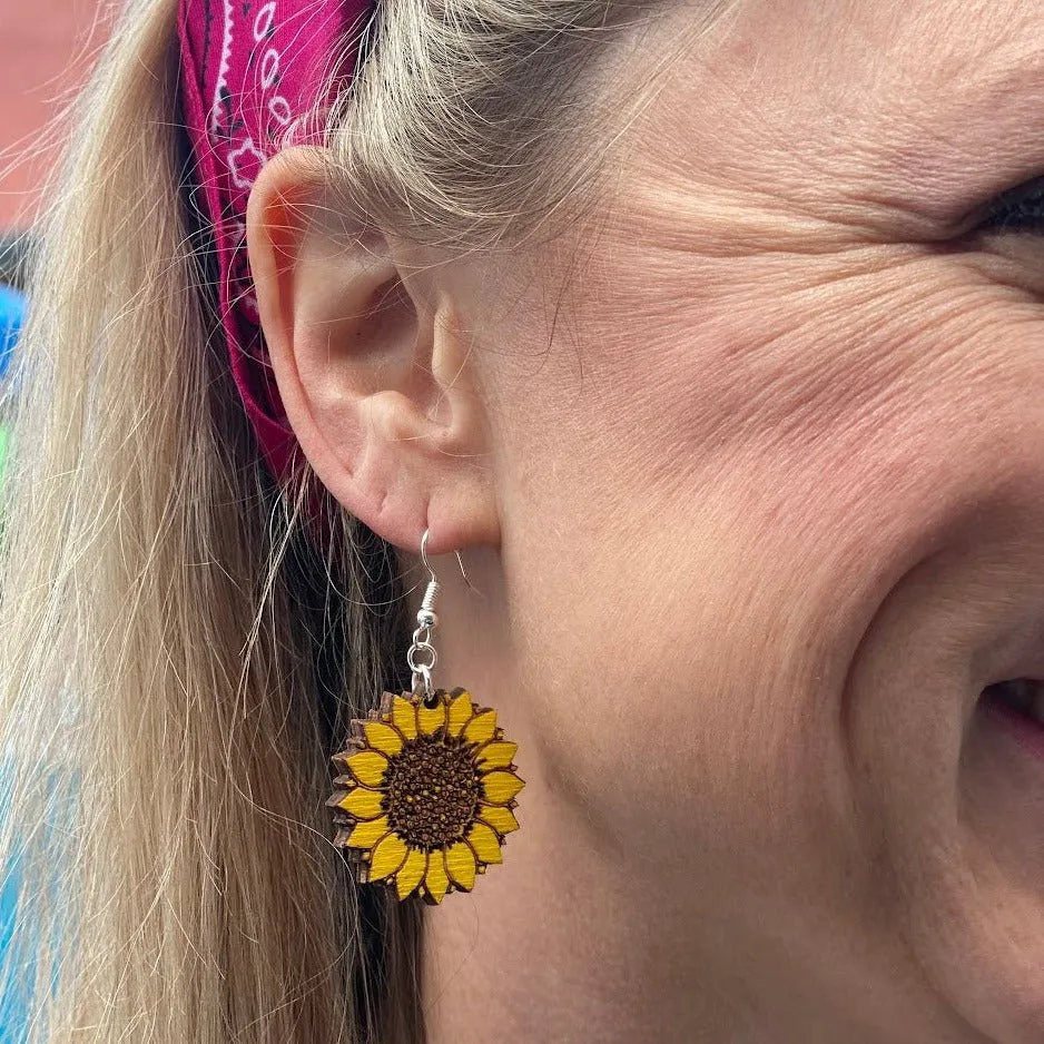 Large Kansas Sunflower Dangle Earrings by Cate's Concepts, LLC