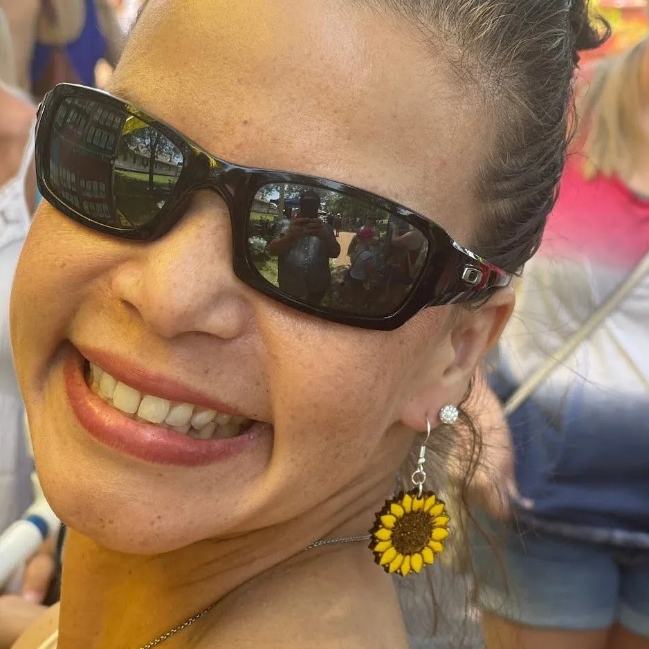 Large Kansas Sunflower Dangle Earrings by Cate's Concepts, LLC