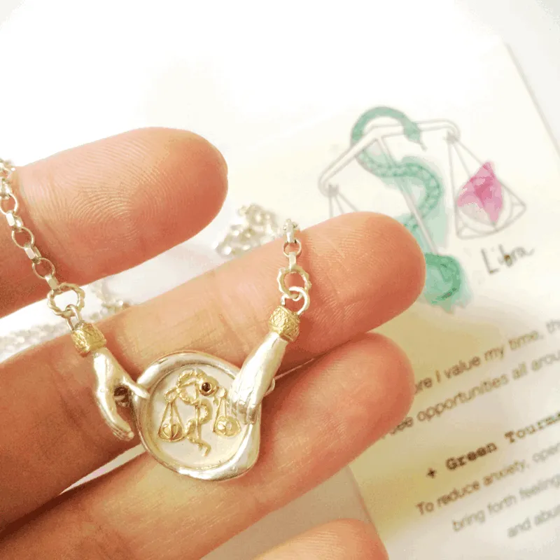 Large Moon Seal Necklace with Dancing Hands