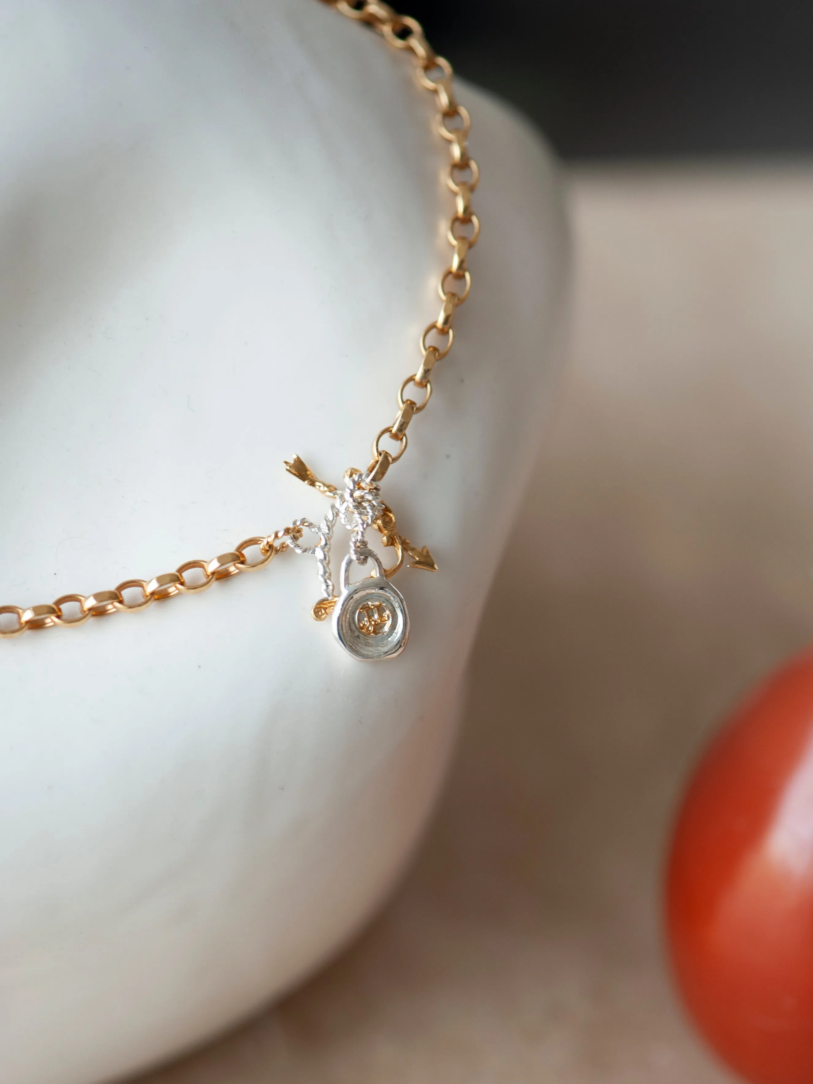 Large Moon Seal Necklace with Dancing Hands