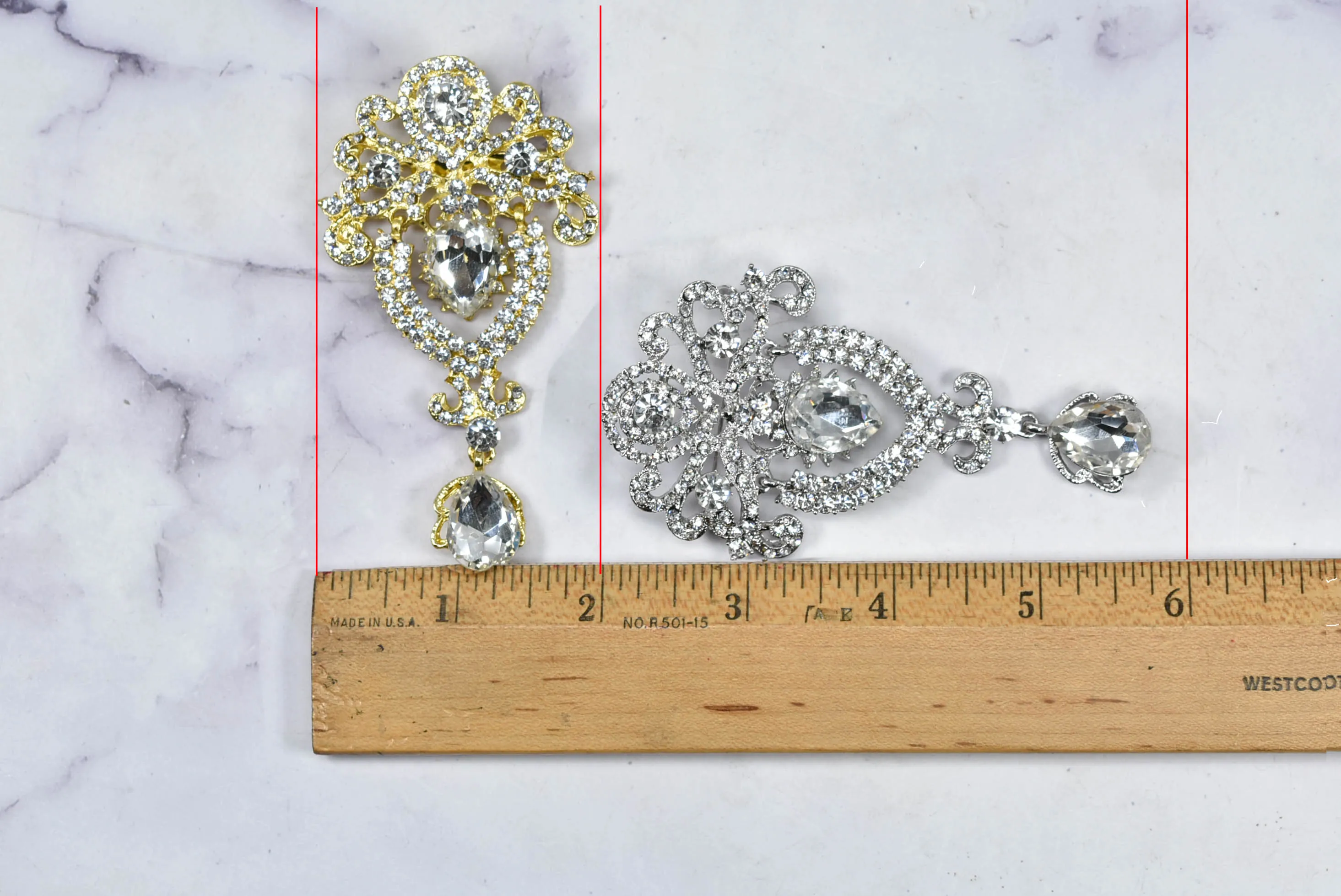 Large Silver Rhinestone Dangling Brooch with Pin | Wedding Bouquet Brooch | Silver Crystal Brooch