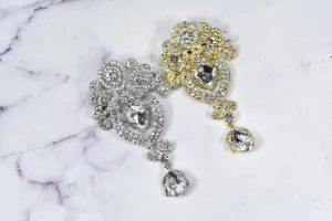 Large Silver Rhinestone Dangling Brooch with Pin | Wedding Bouquet Brooch | Silver Crystal Brooch