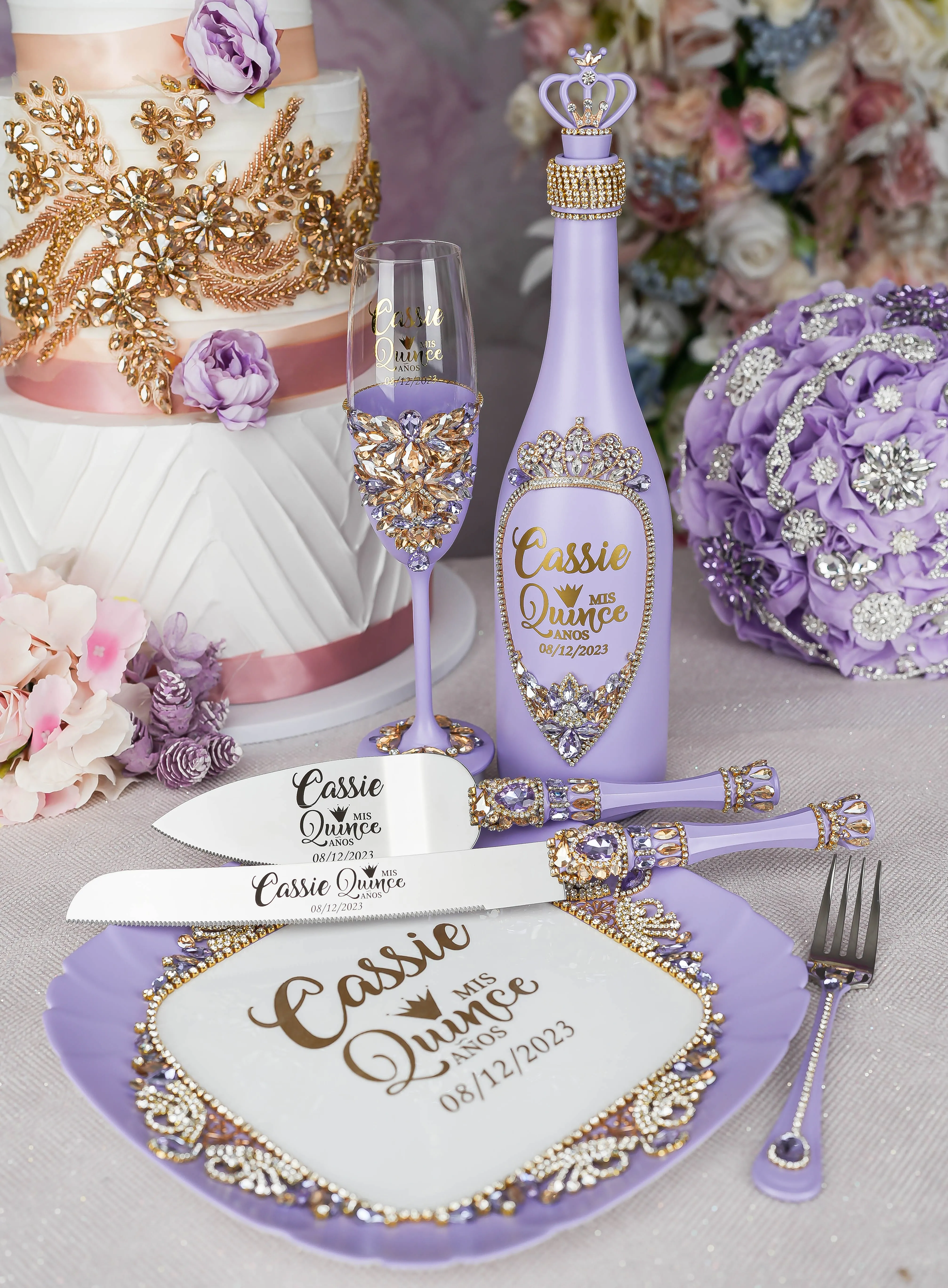 Lavender quinceanera pillows set